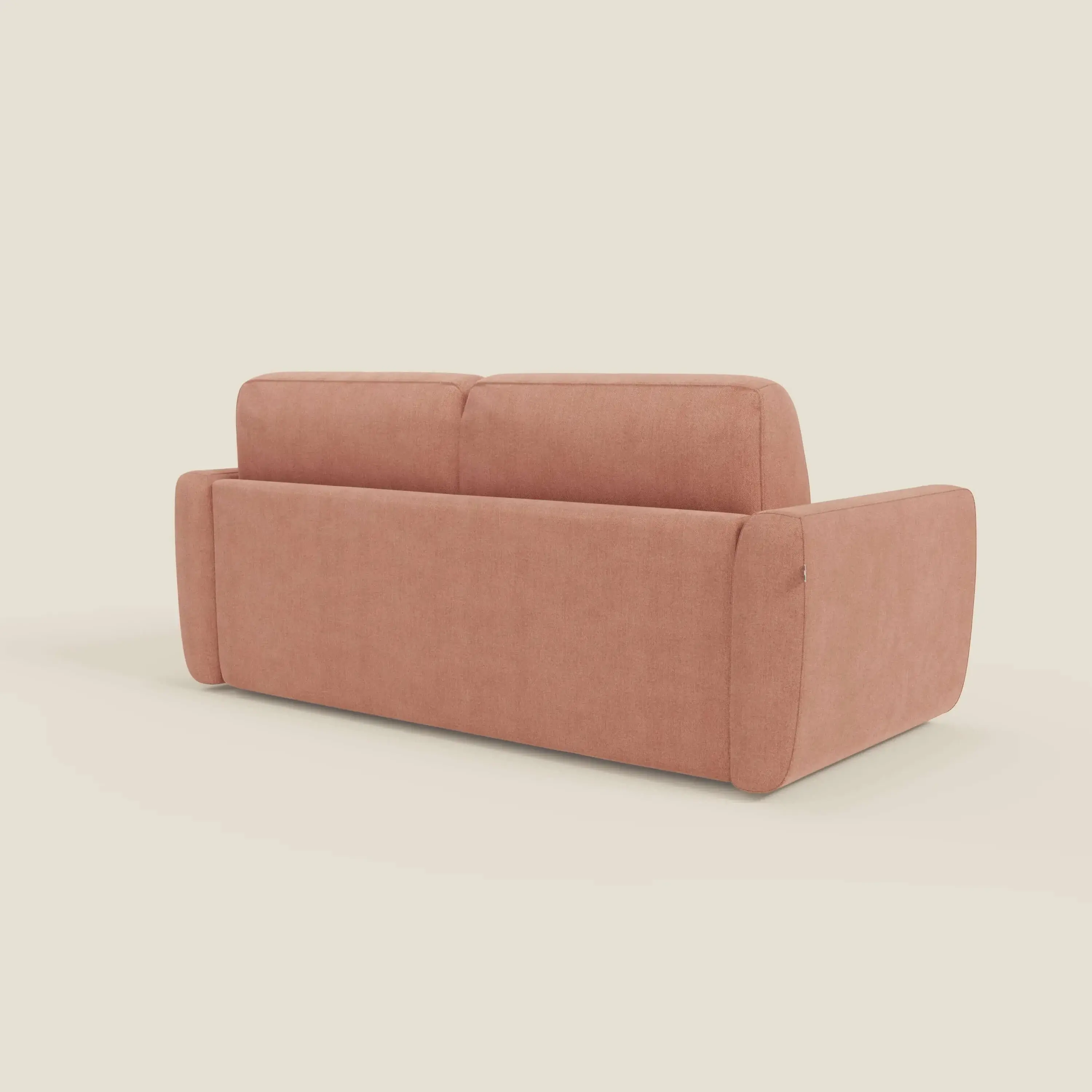 Leonida canapé convertible déhoussable et matelas H 18 cm - coffre à oreiller en tissu détachable T23 pêche - Image 5
