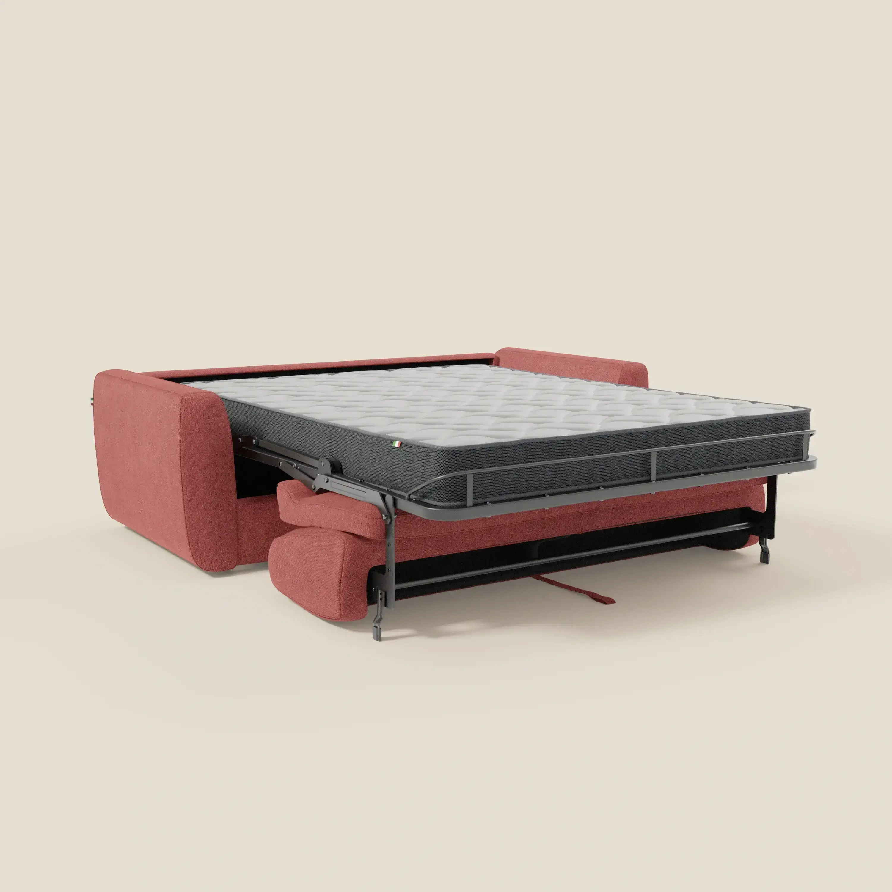 Leonida canapé convertible déhoussable et matelas H 18 cm - coffre à oreiller en tissu détachable T23 rouge - Image 11