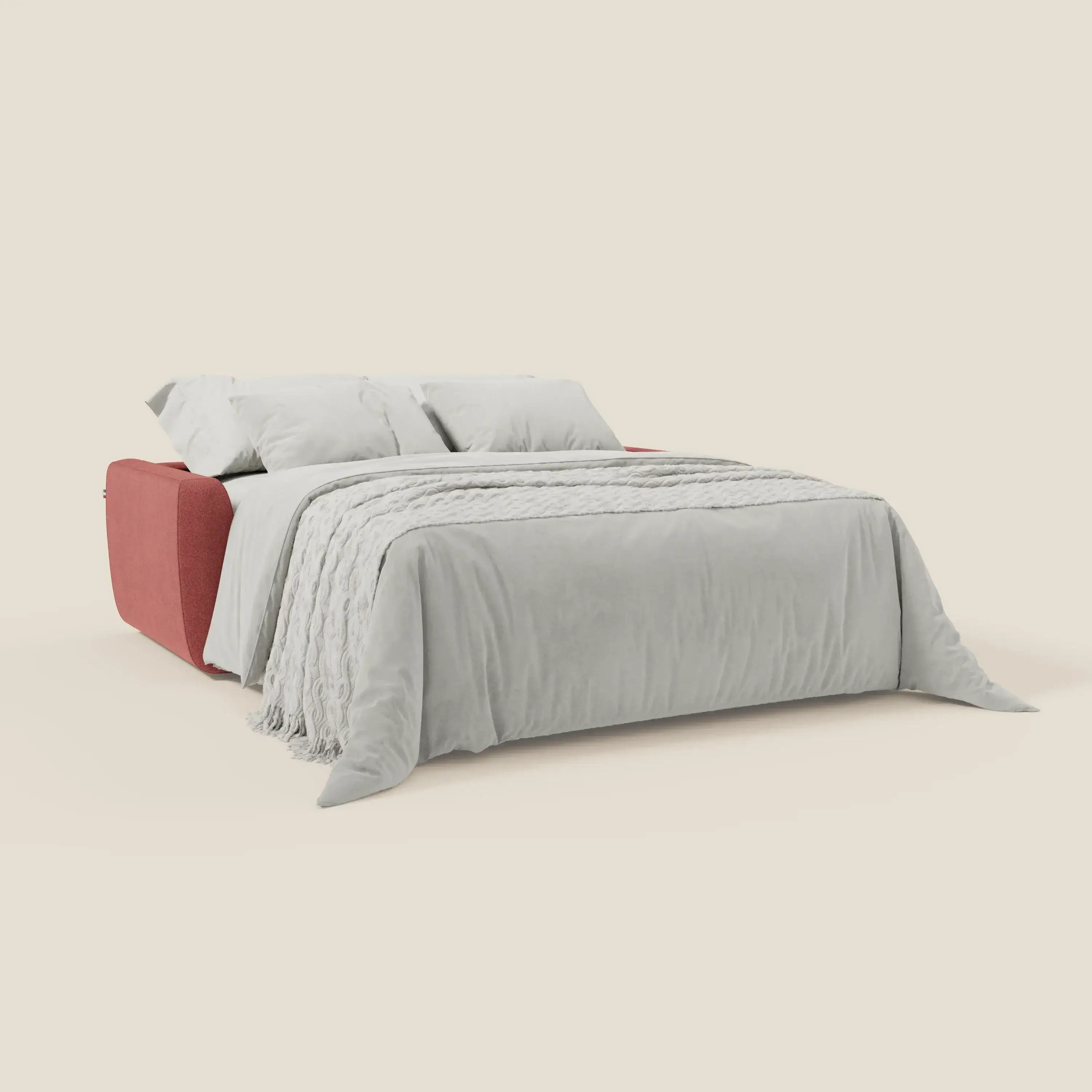 Leonida canapé convertible déhoussable et matelas H 18 cm - coffre à oreiller en tissu détachable T23 rouge - Image 2