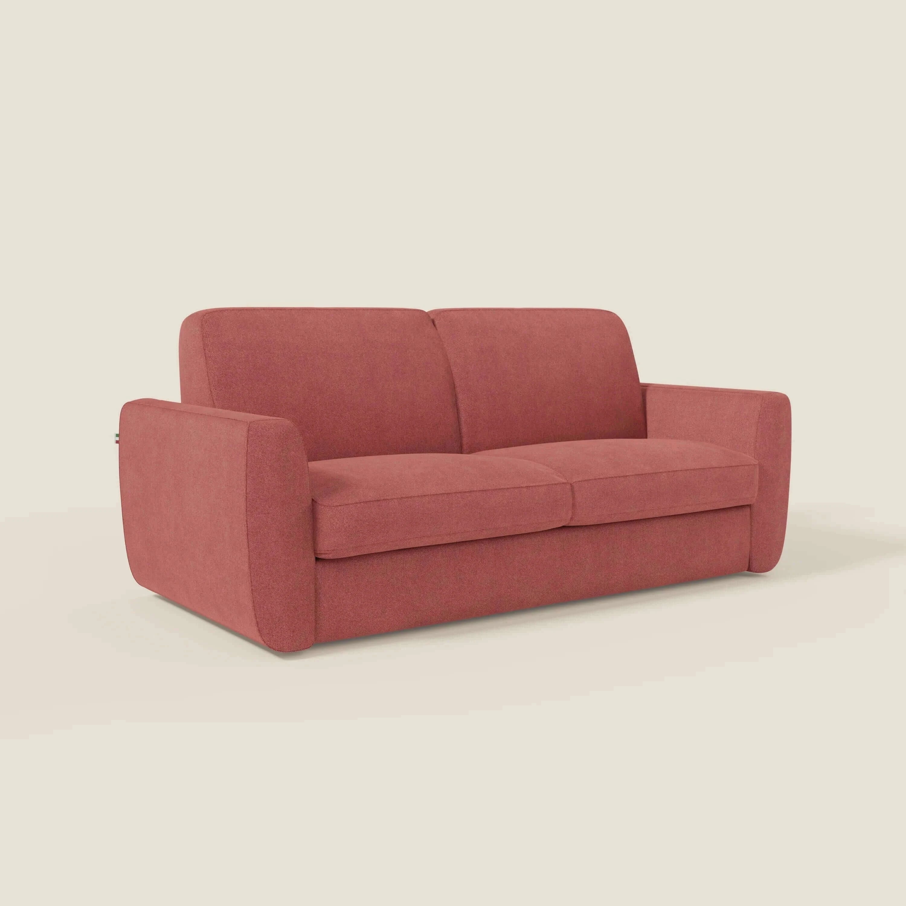 Leonida canapé convertible déhoussable et matelas H 18 cm - coffre à oreiller en tissu détachable T23 rouge - Image 3