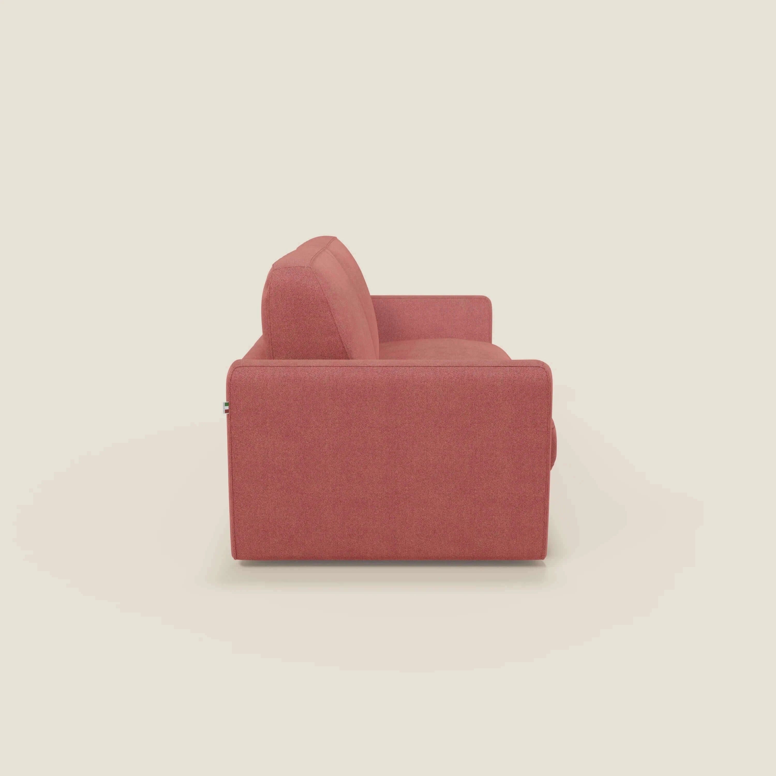 Leonida canapé convertible déhoussable et matelas H 18 cm - coffre à oreiller en tissu détachable T23 rouge - Image 4