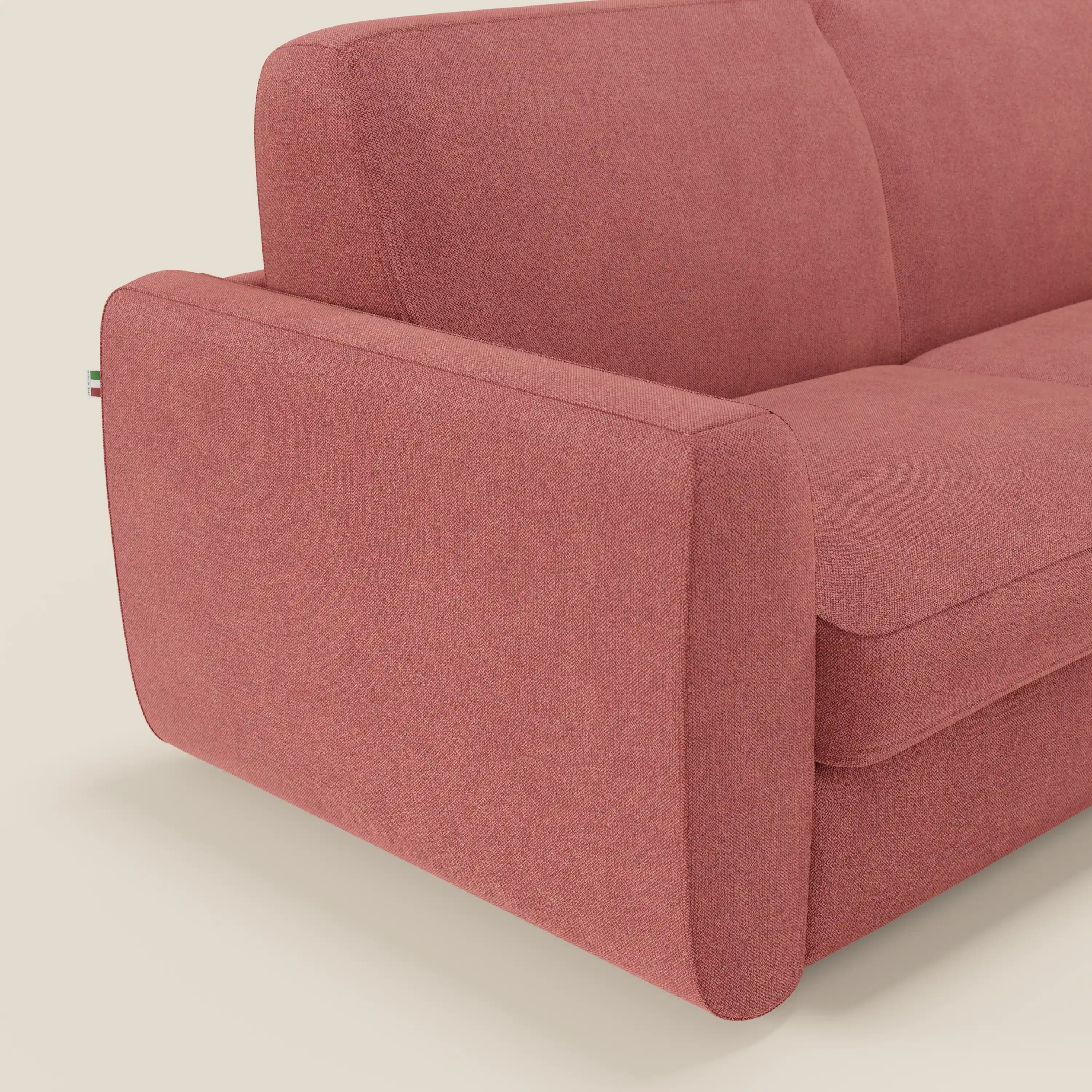 Leonida canapé convertible déhoussable et matelas H 18 cm - coffre à oreiller en tissu détachable T23 rouge - Image 6