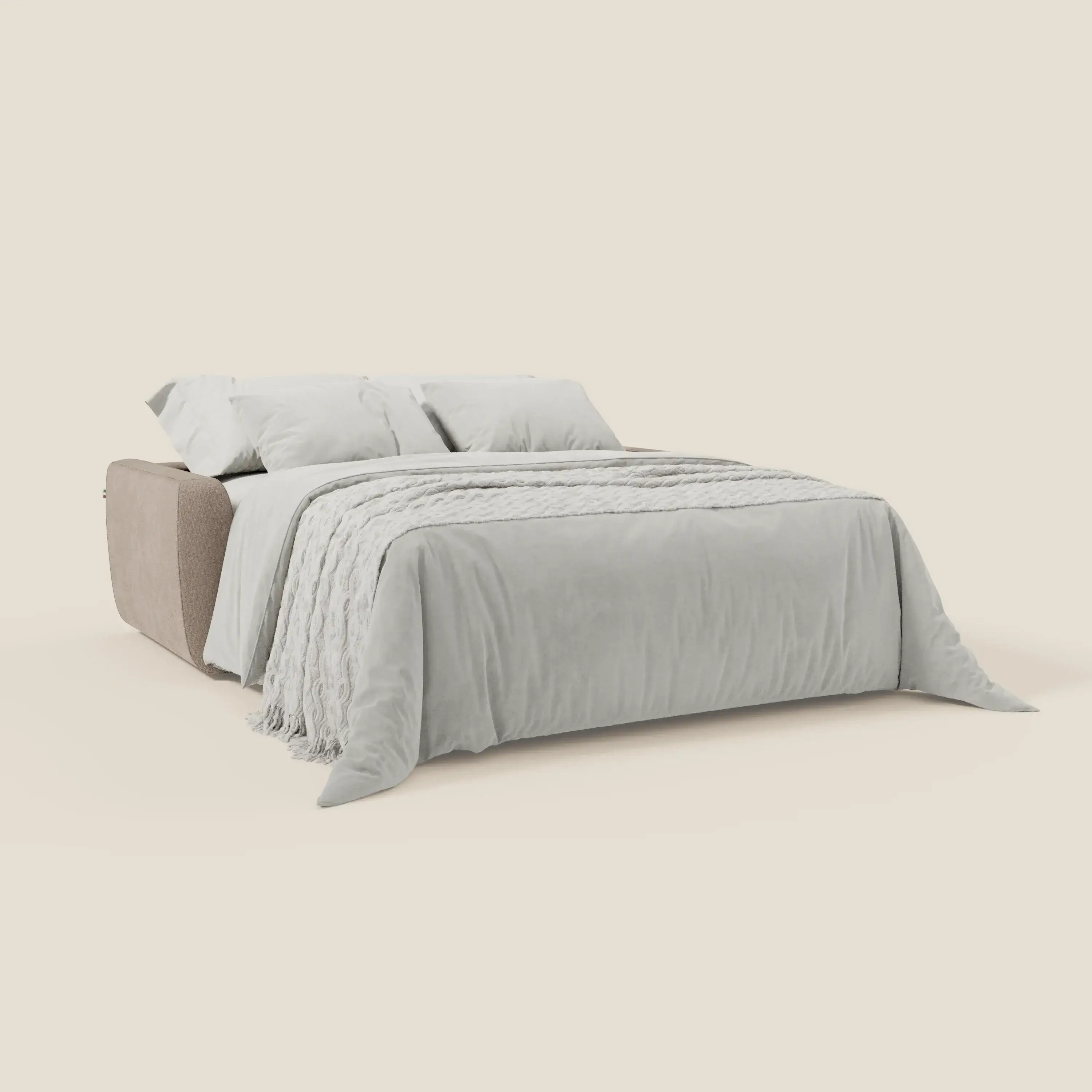 Leonida canapé convertible déhoussable et matelas H 18 cm - coffre à oreiller en tissu détachable T23 tortora - Image 2