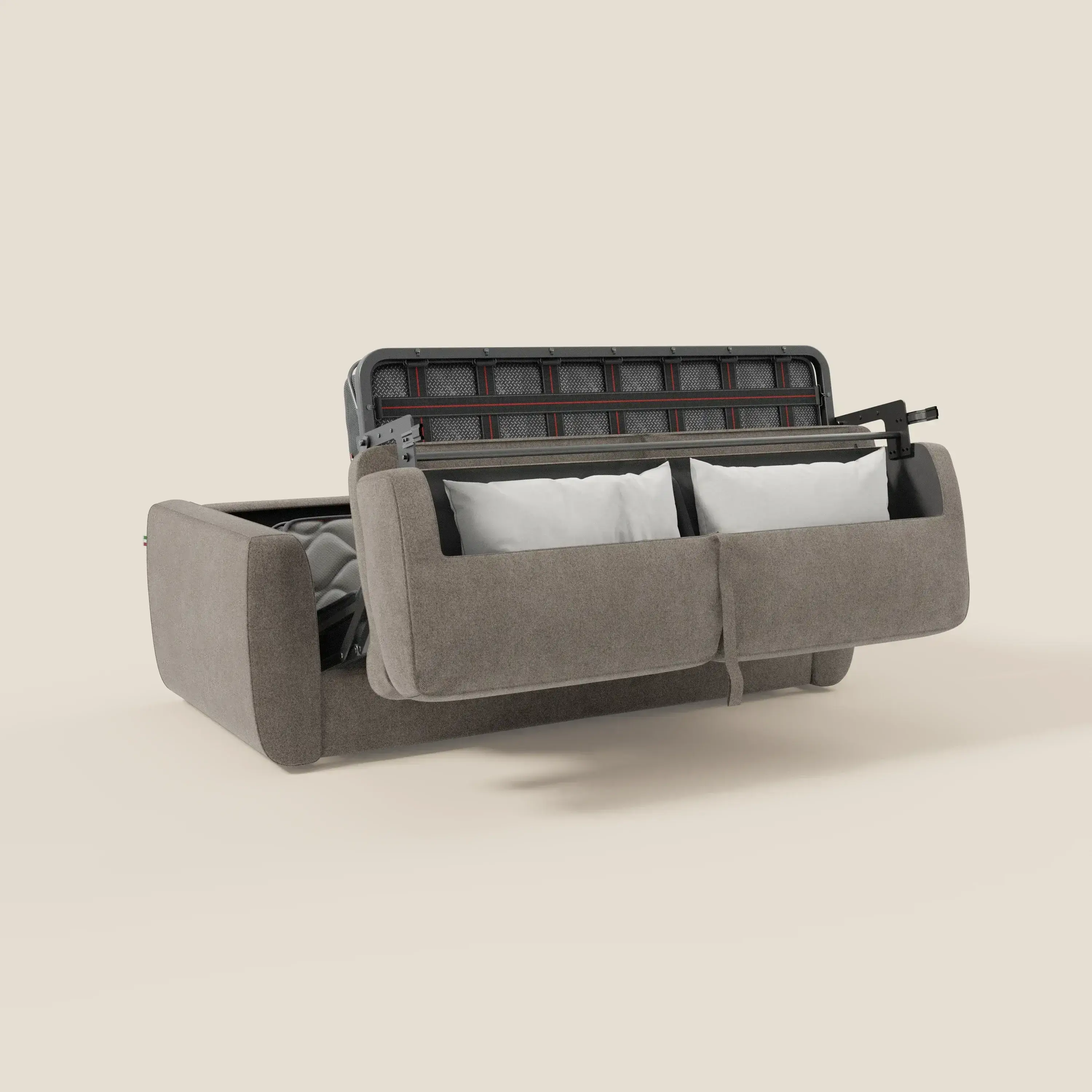 Leonida canapé convertible déhoussable et matelas H 18 cm - coffre à oreiller en tissu détachable T23 taupe - Image 10