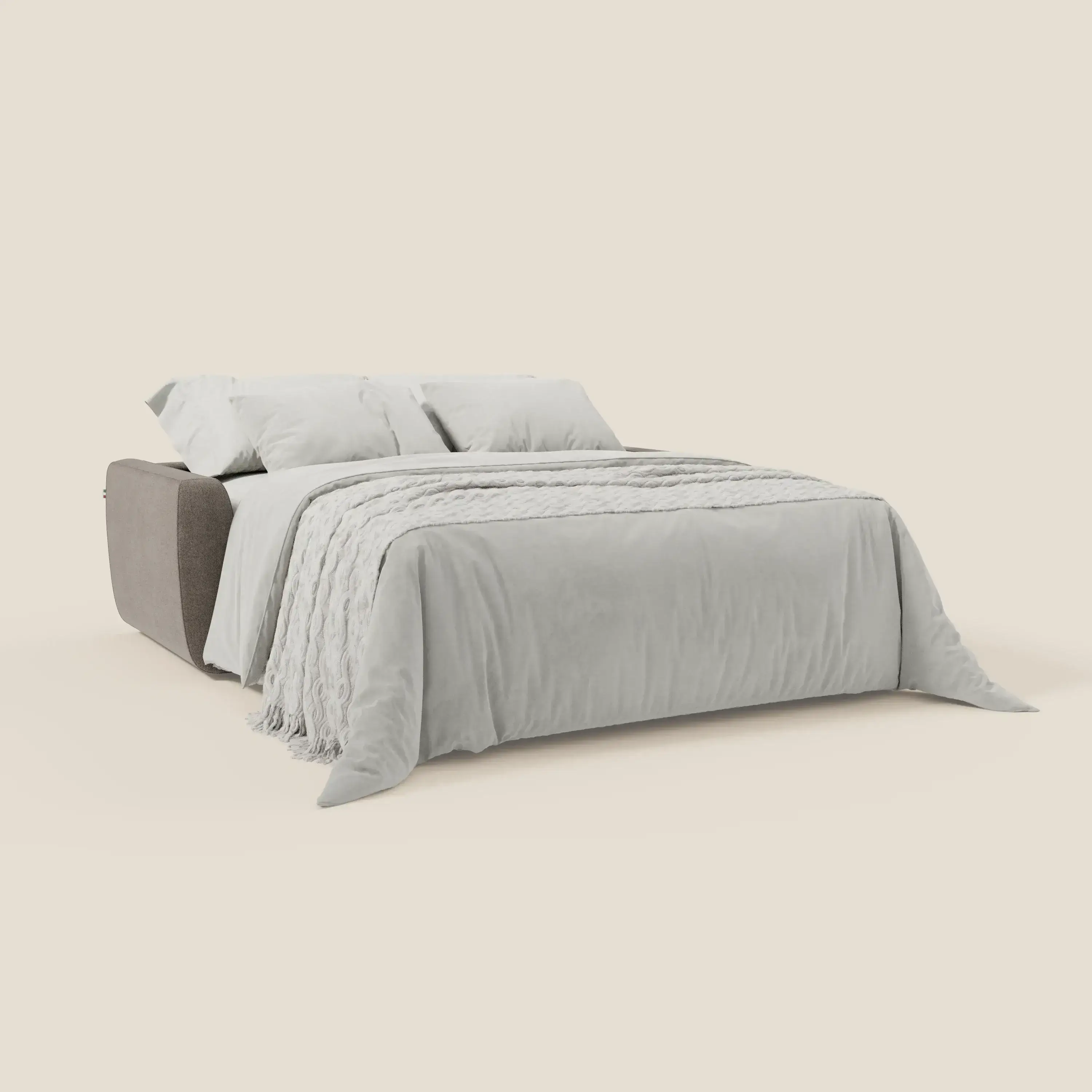 Leonida canapé convertible déhoussable et matelas H 18 cm - coffre à oreiller en tissu détachable T23 taupe - Image 2