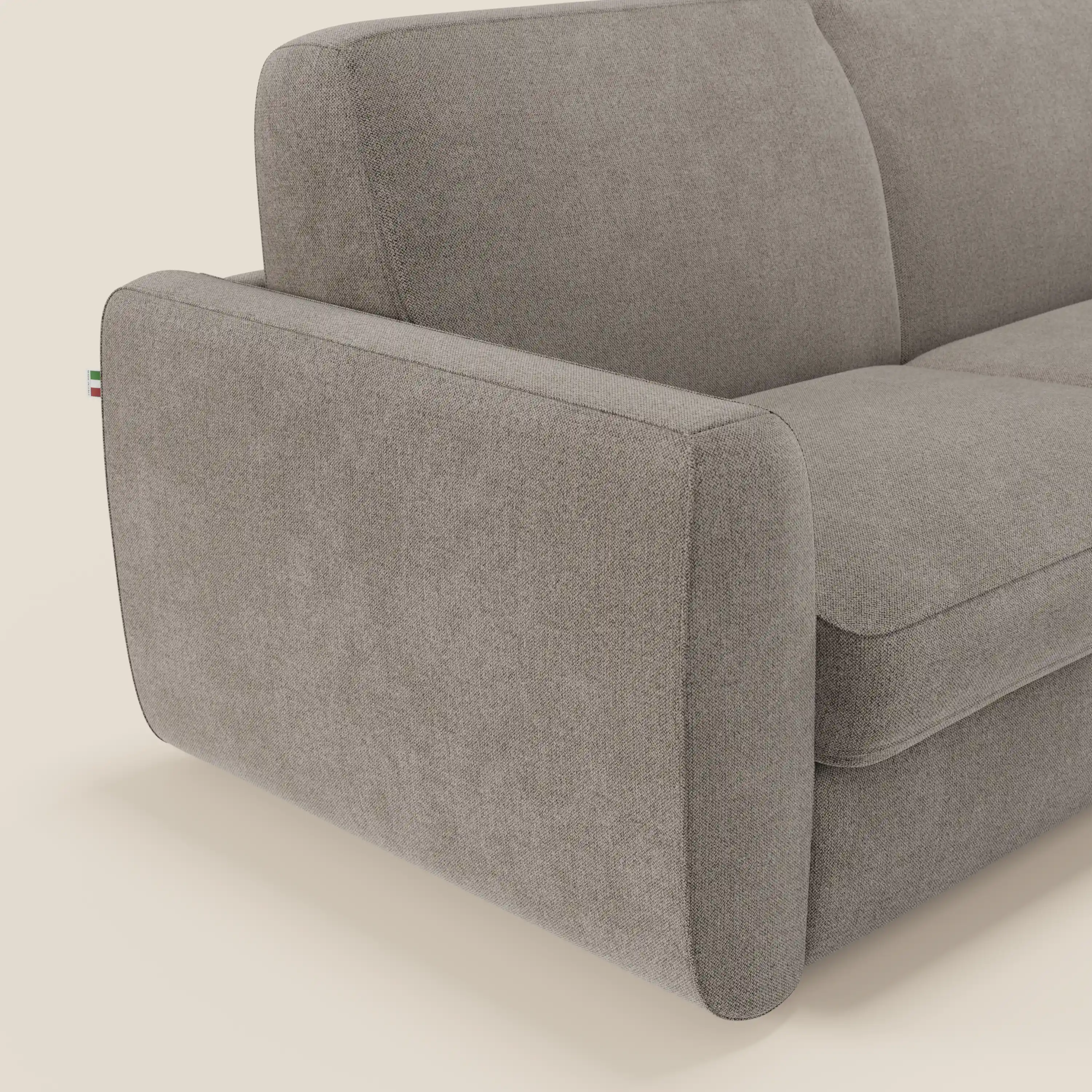 Leonida canapé convertible déhoussable et matelas H 18 cm - coffre à oreiller en tissu détachable T23 taupe - Image 6