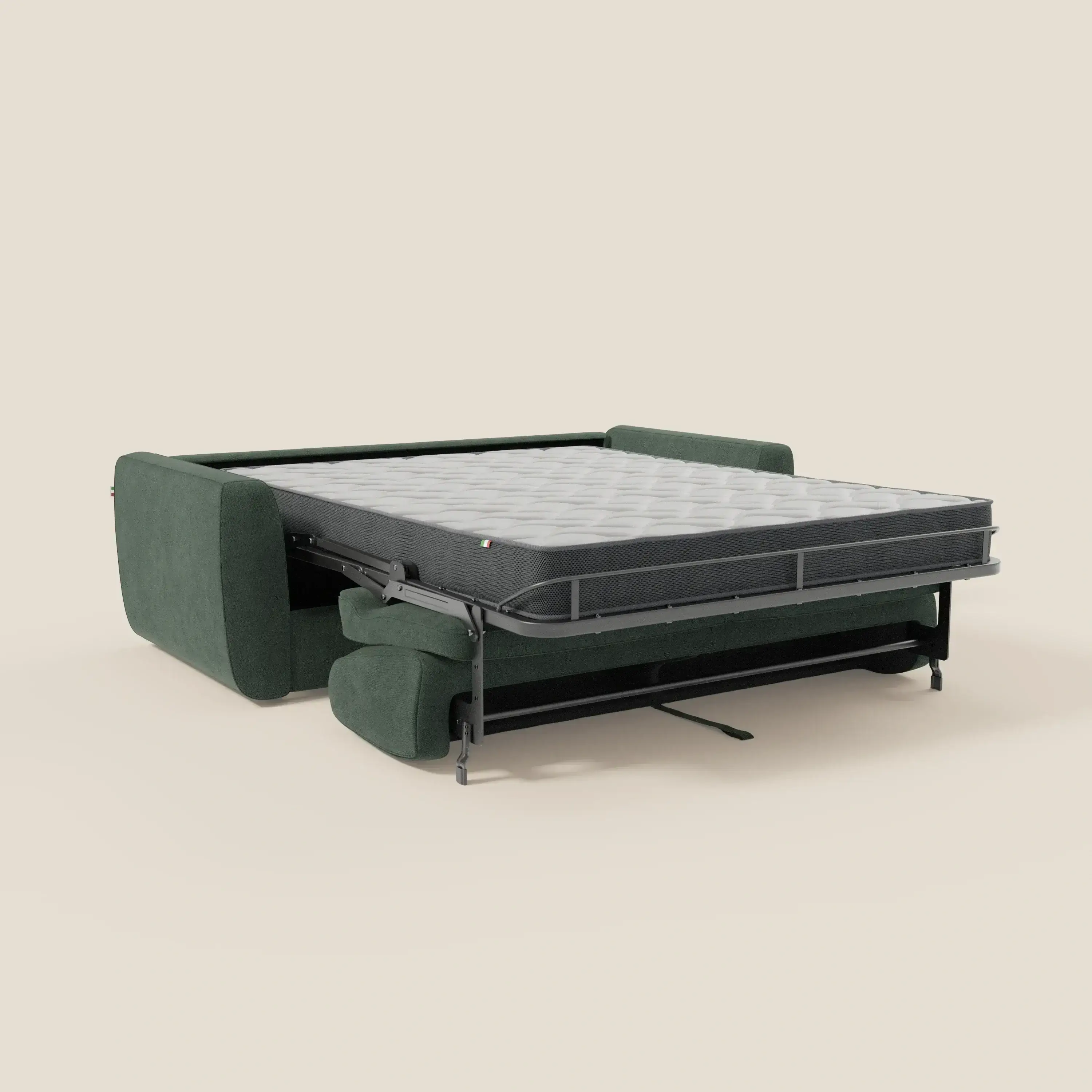 Leonida canapé convertible déhoussable et matelas H 18 cm - coffre à oreiller en tissu détachable T23 vert - Image 11
