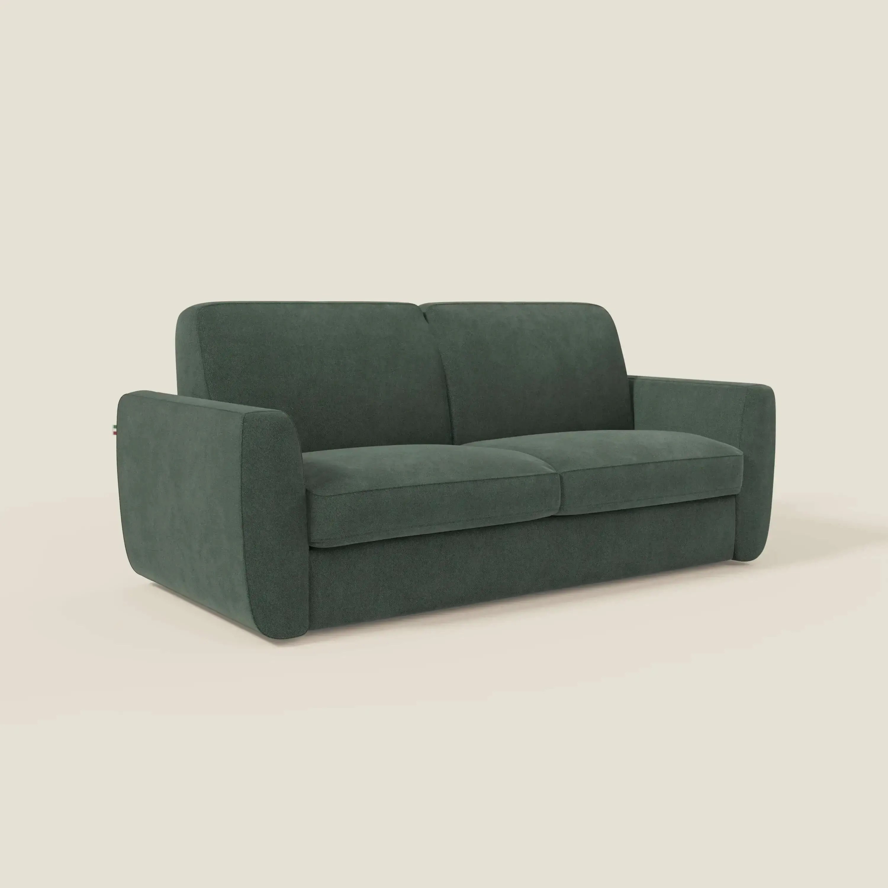 Leonida canapé convertible déhoussable et matelas H 18 cm - coffre à oreiller en tissu détachable T23 vert - Image 3