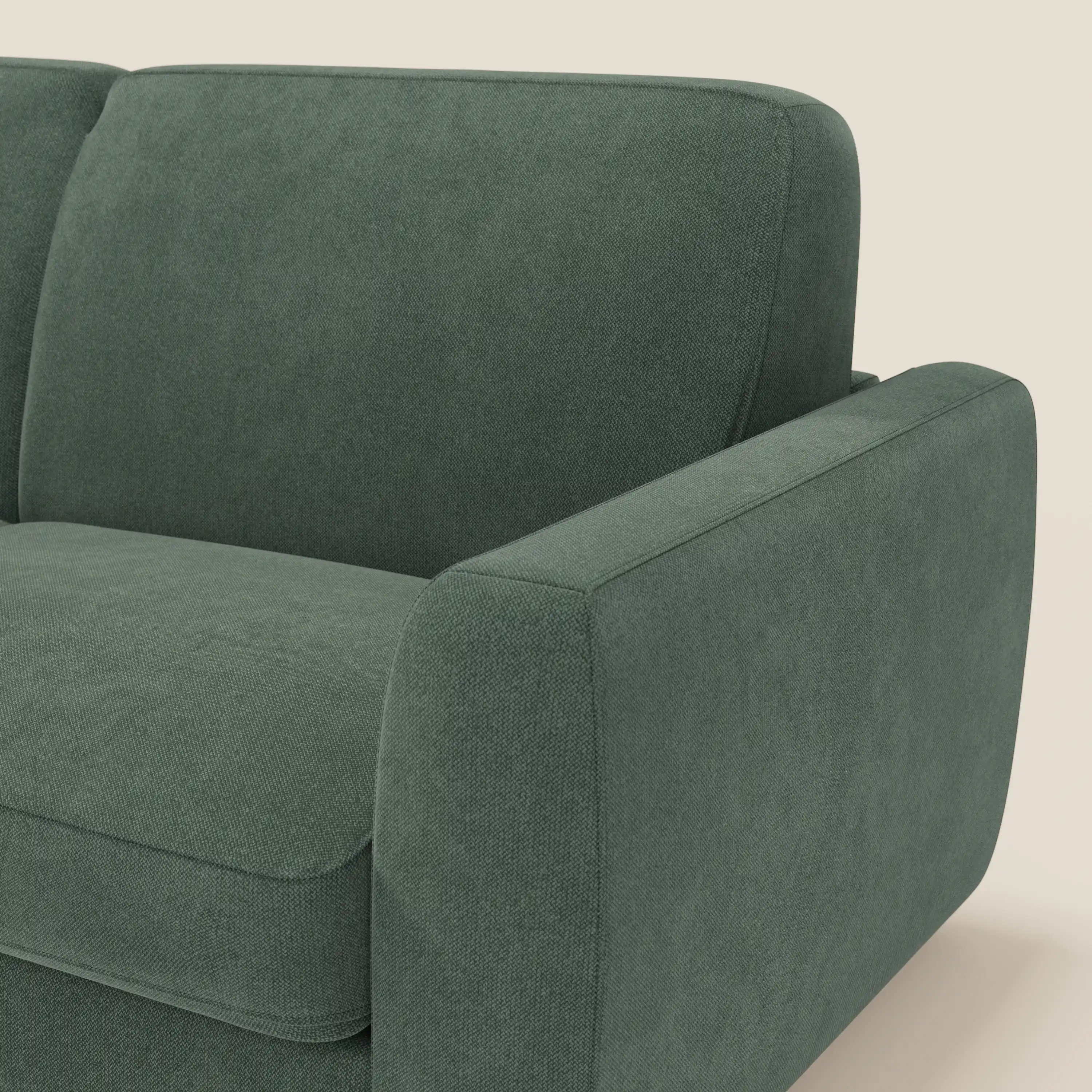 Leonida canapé convertible déhoussable et matelas H 18 cm - coffre à oreiller en tissu détachable T23 vert - Image 7