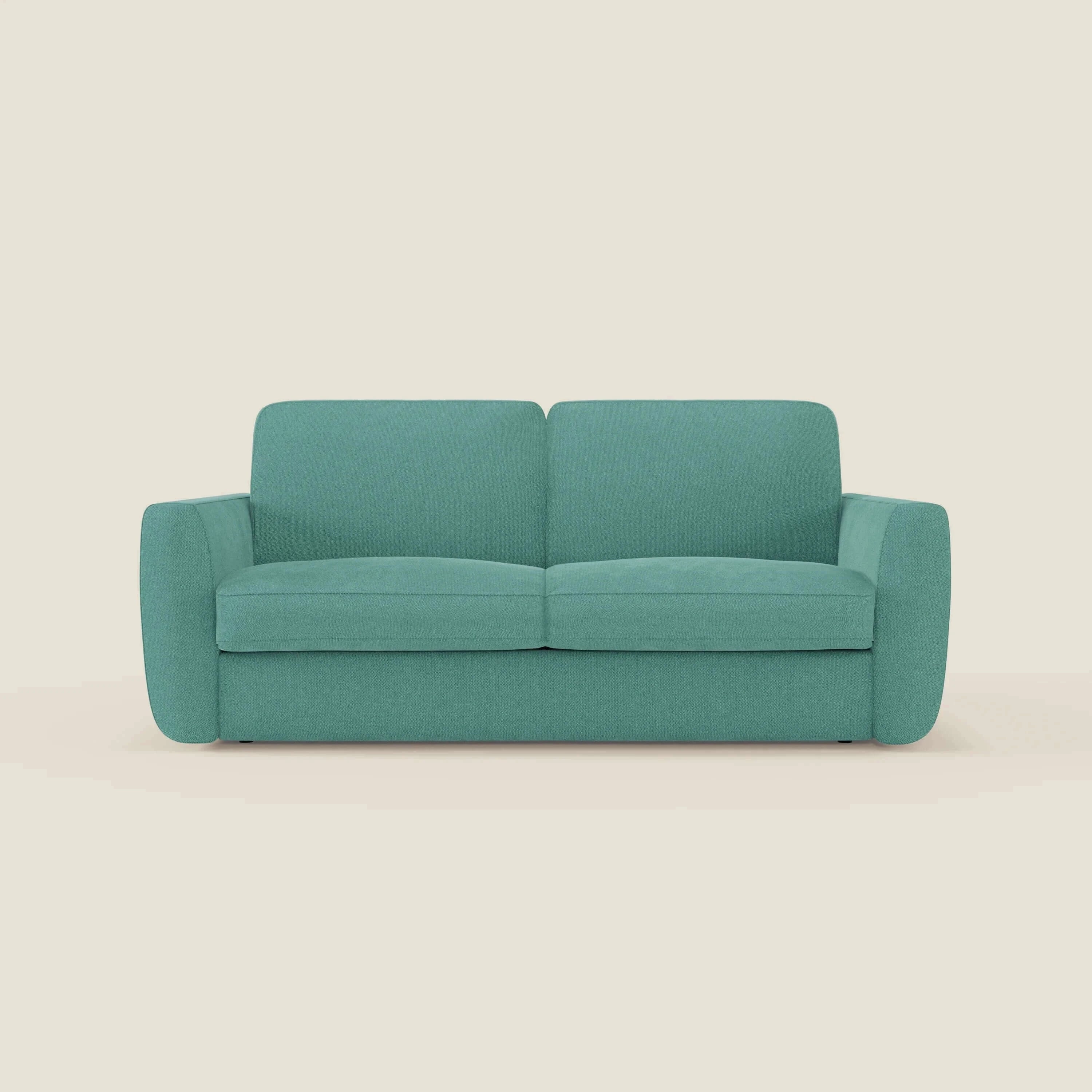 Leonida canapé convertible déhoussable et matelas H 18 cm - coffre à oreiller en tissu détachable T23 vert aquamarine