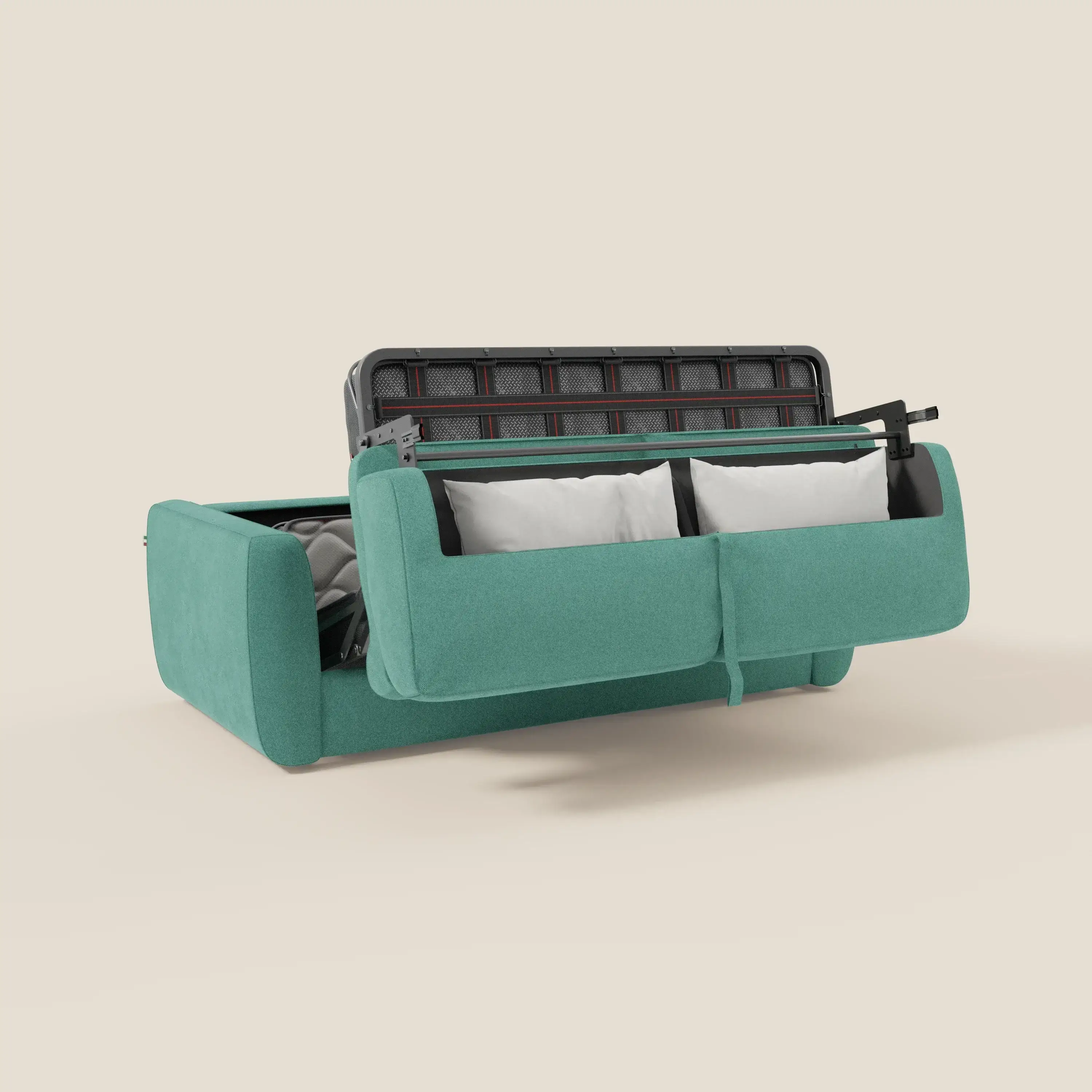 Leonida canapé convertible déhoussable et matelas H 18 cm - coffre à oreiller en tissu détachable T23 vert aquamarine - Image 10