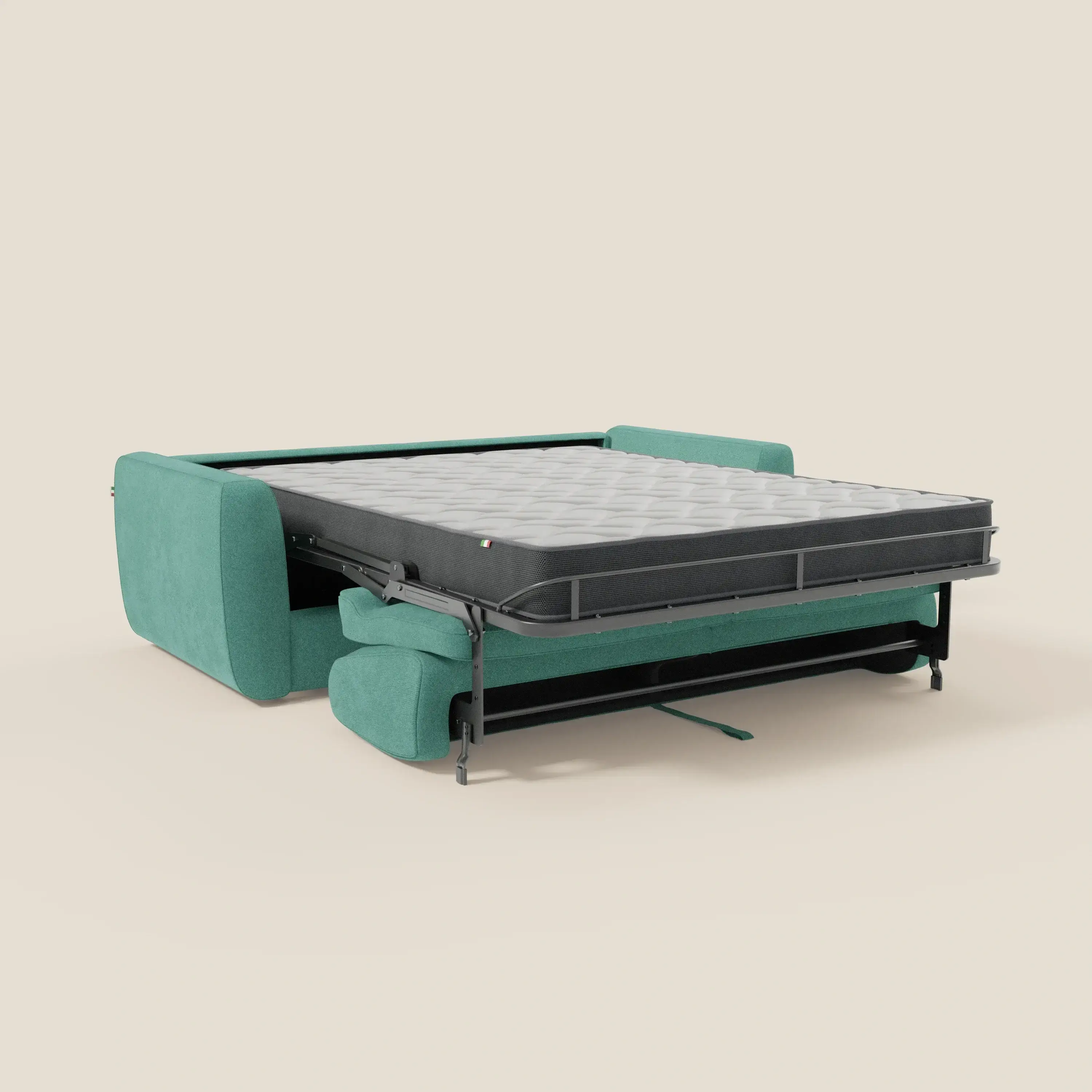 Leonida canapé convertible déhoussable et matelas H 18 cm - coffre à oreiller en tissu détachable T23 vert aquamarine - Image 11