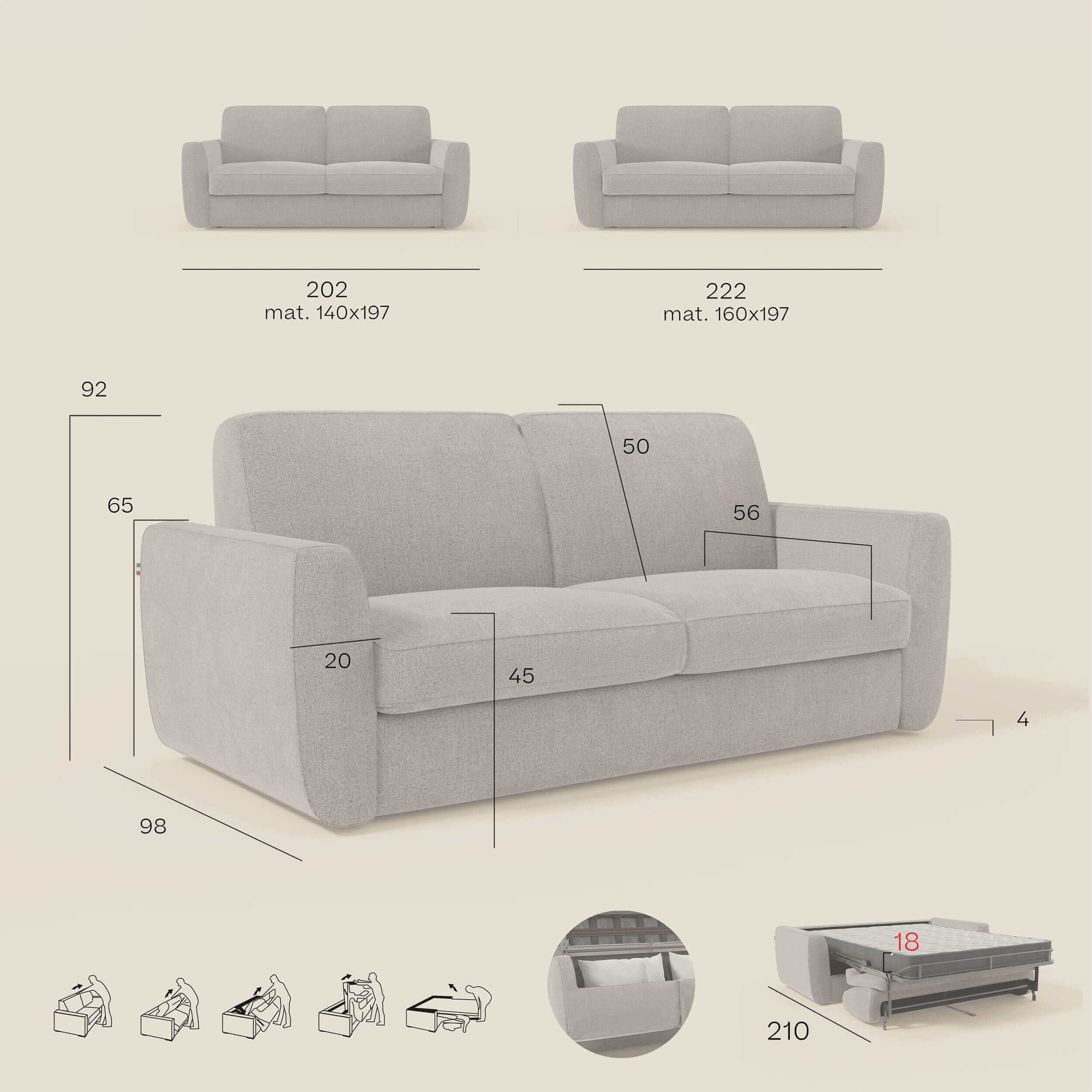 Leonida canapé convertible déhoussable et matelas H 18 cm - coffre à oreiller en tissu détachable T23 vert aquamarine - Image 13