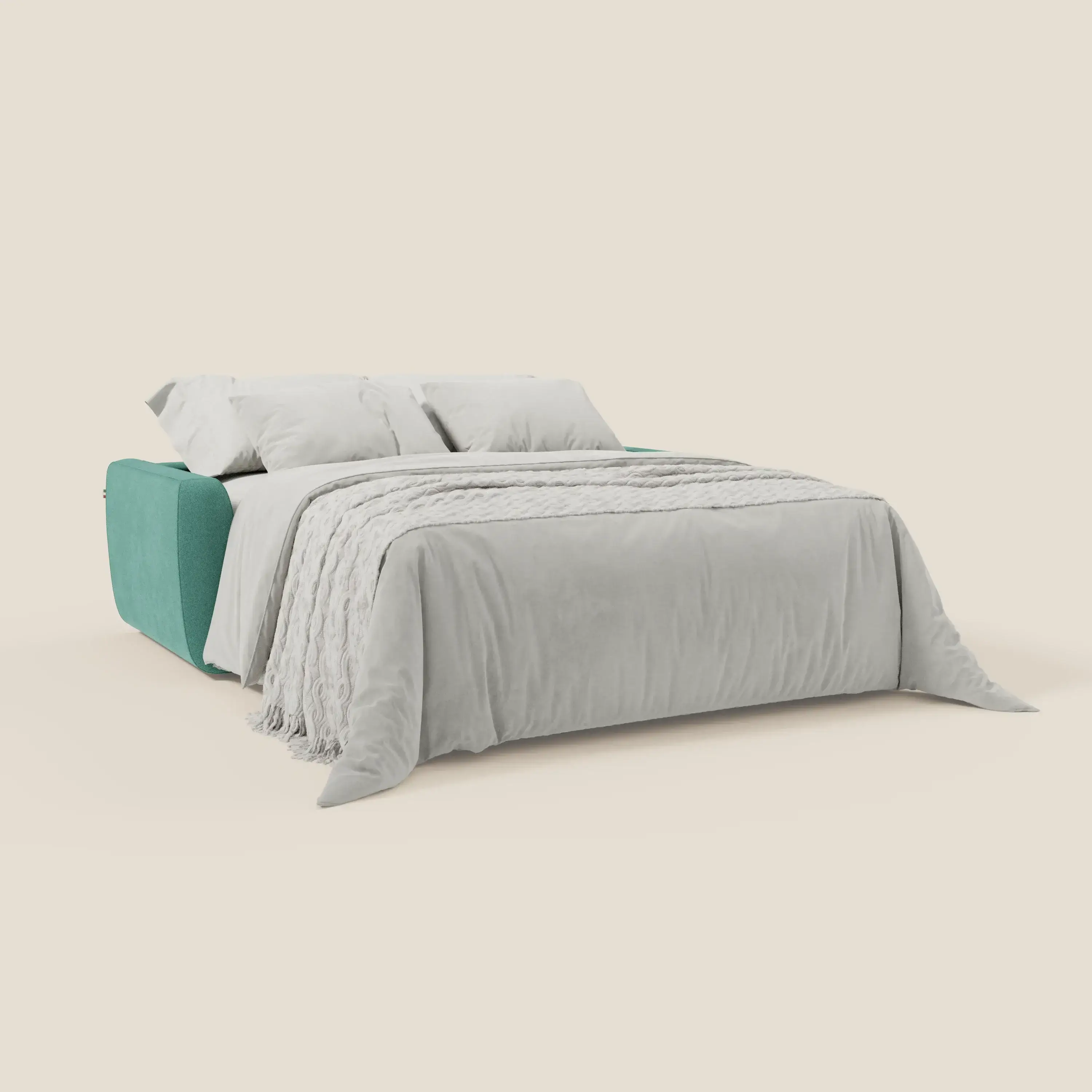Leonida canapé convertible déhoussable et matelas H 18 cm - coffre à oreiller en tissu détachable T23 vert aquamarine - Image 2
