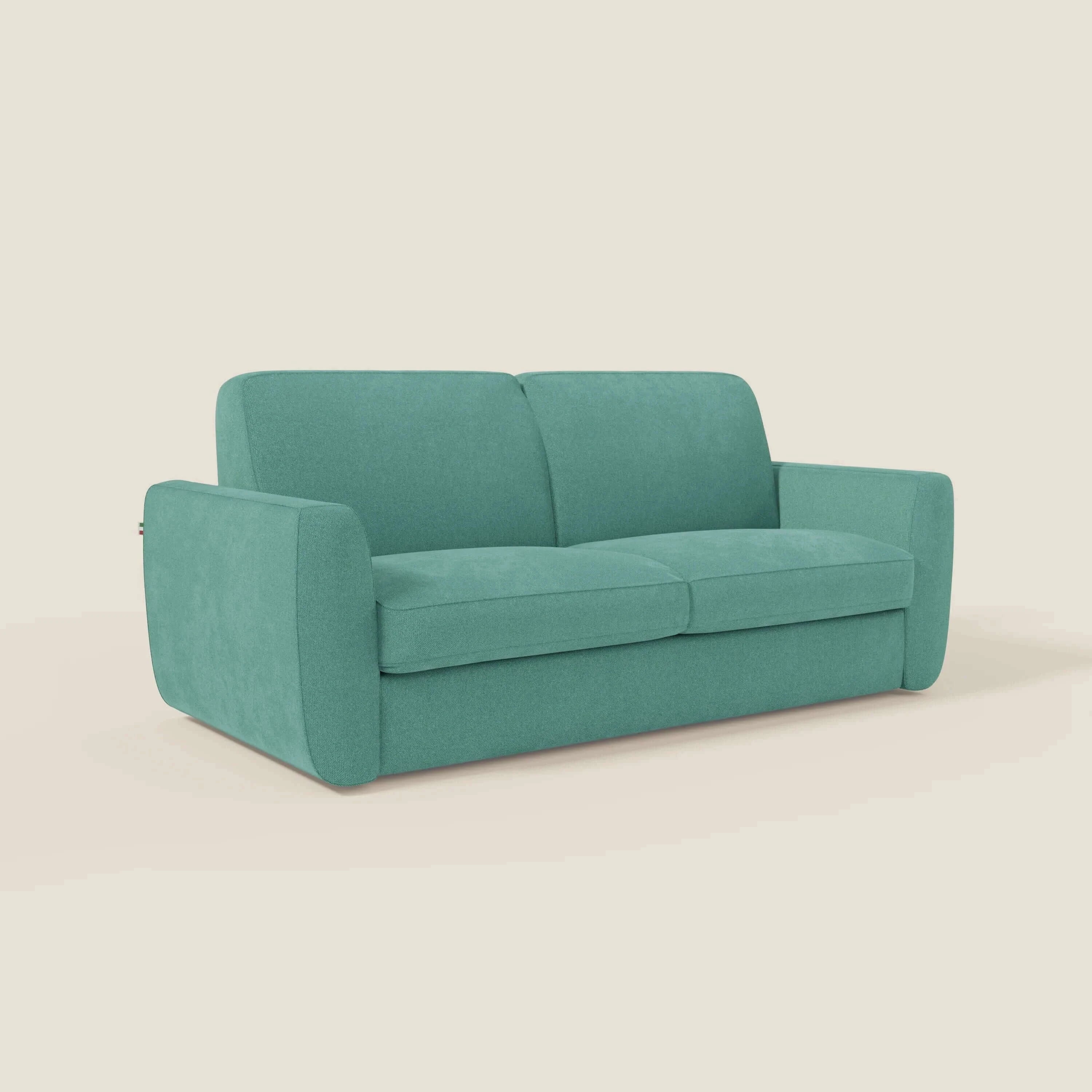 Leonida canapé convertible déhoussable et matelas H 18 cm - coffre à oreiller en tissu détachable T23 vert aquamarine - Image 3