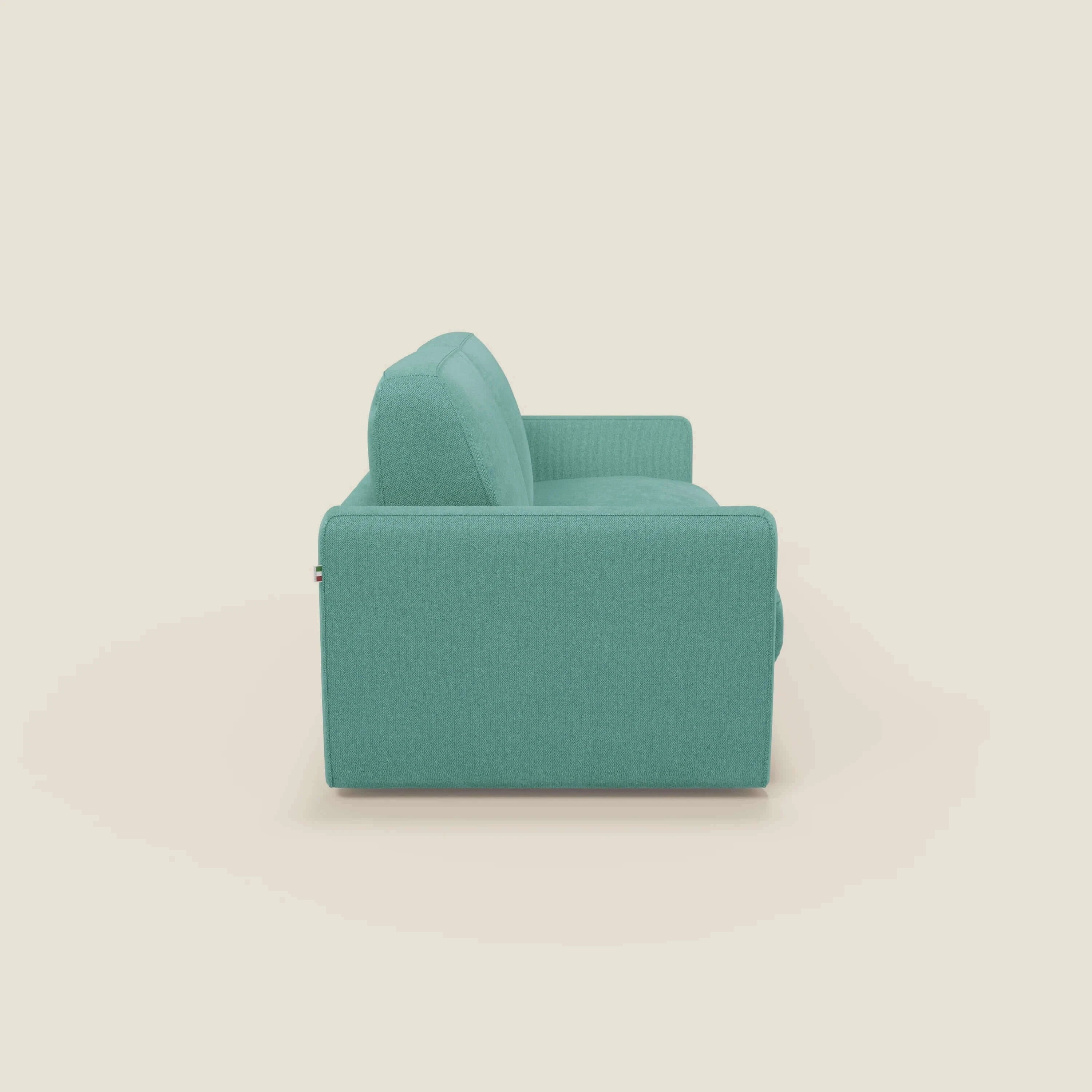 Leonida canapé convertible déhoussable et matelas H 18 cm - coffre à oreiller en tissu détachable T23 vert aquamarine - Image 4