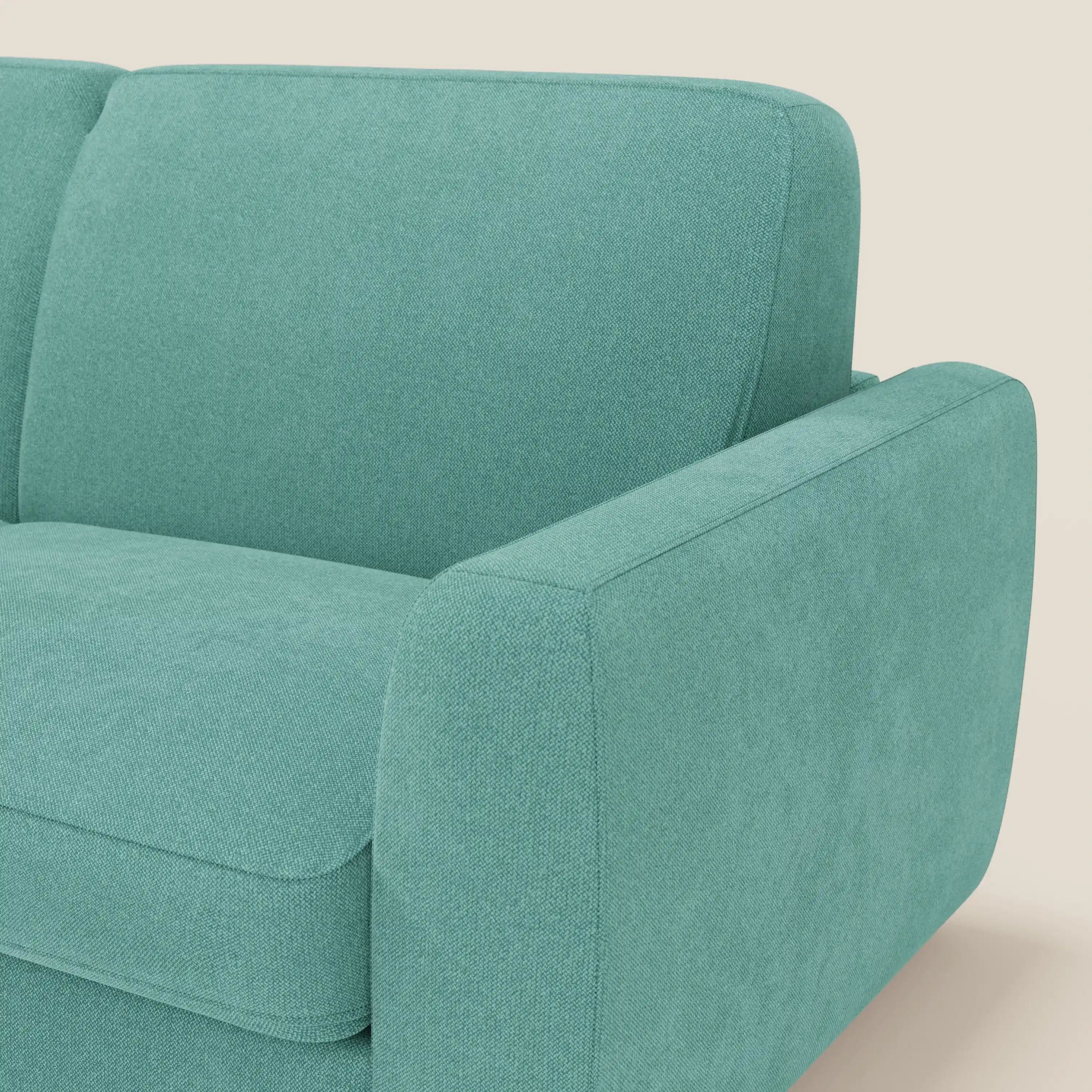 Leonida canapé convertible déhoussable et matelas H 18 cm - coffre à oreiller en tissu détachable T23 vert aquamarine - Image 7