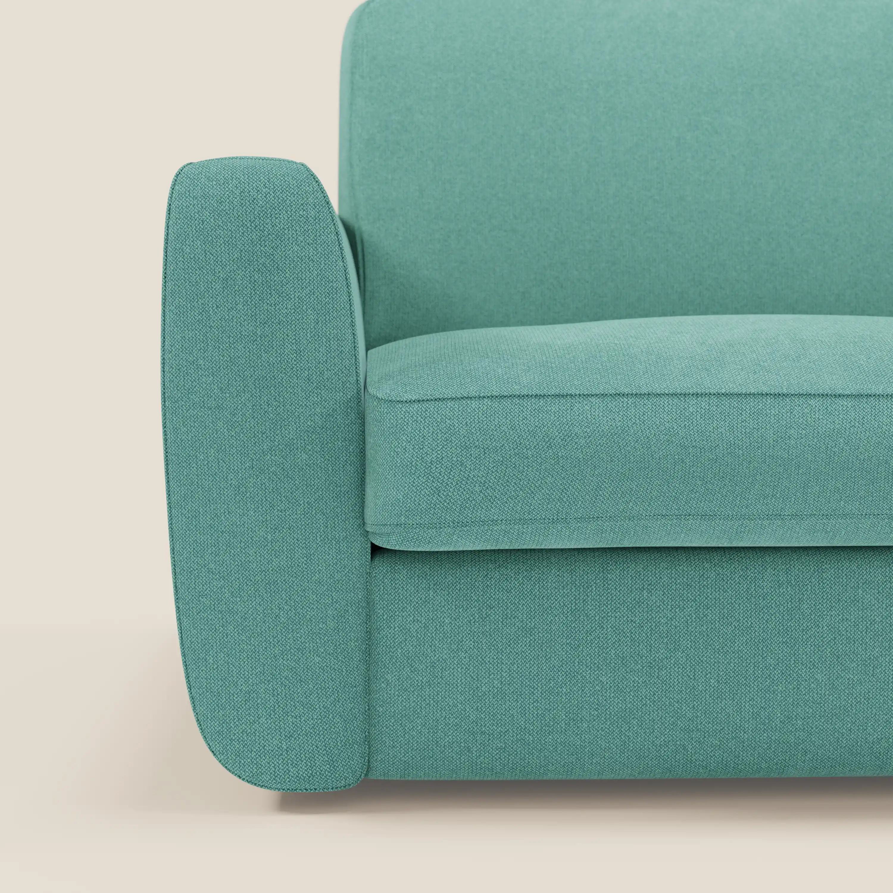 Leonida canapé convertible déhoussable et matelas H 18 cm - coffre à oreiller en tissu détachable T23 vert aquamarine - Image 9
