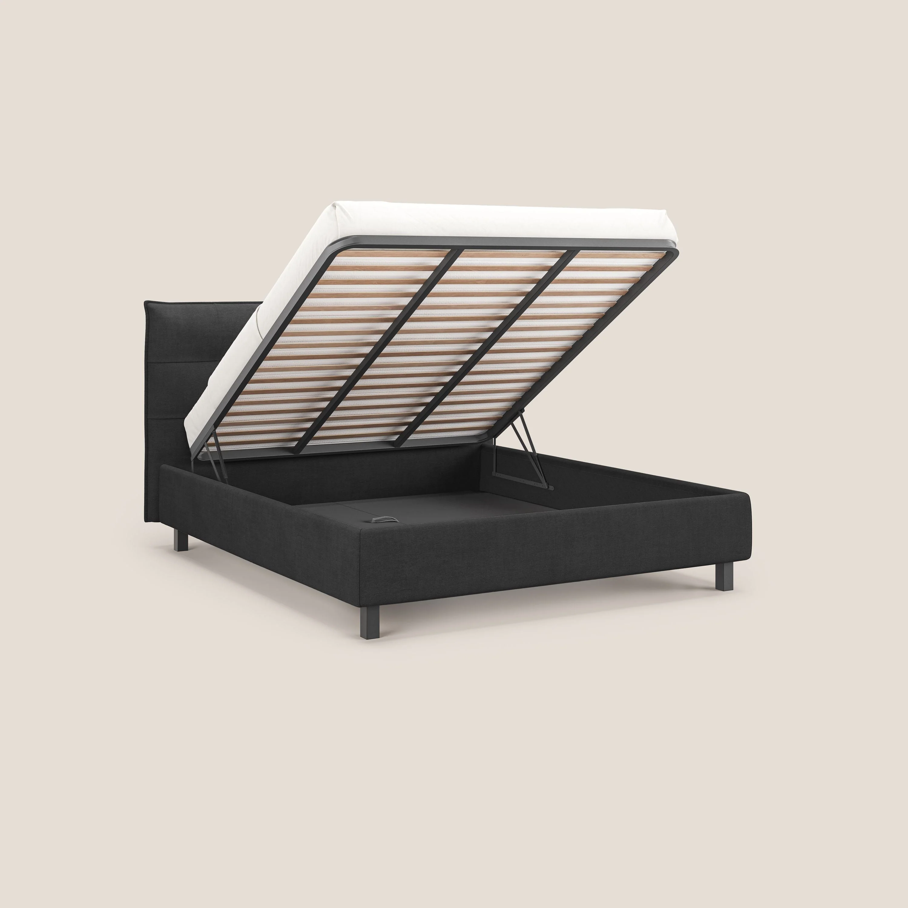 Liam lit coffre avec tête de lit capitonnée en tissu détachable T17 anthracite - Image 4