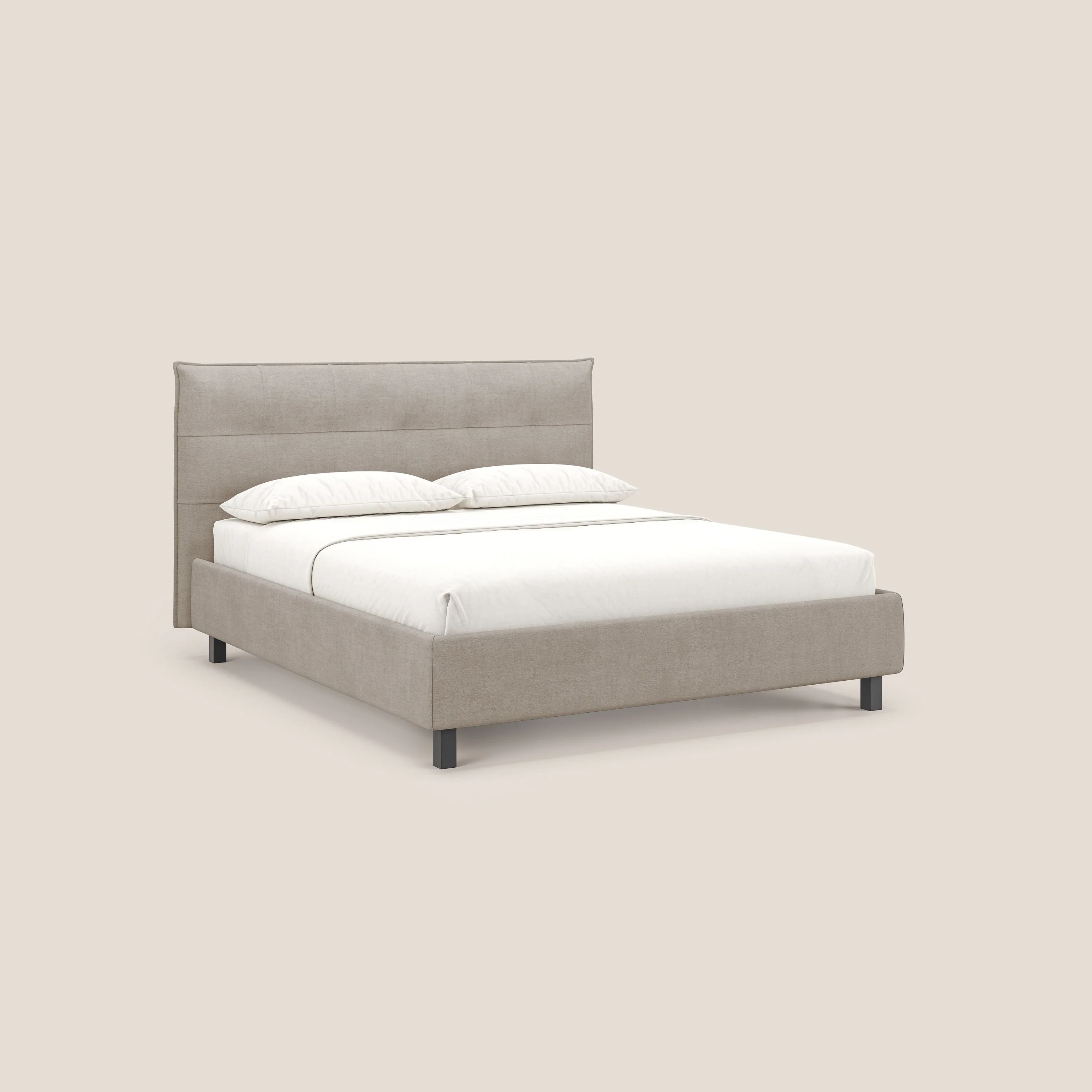 Liam lit coffre avec tĂȘte de lit capitonnĂ©e en tissu dĂ©tachable T17 beige