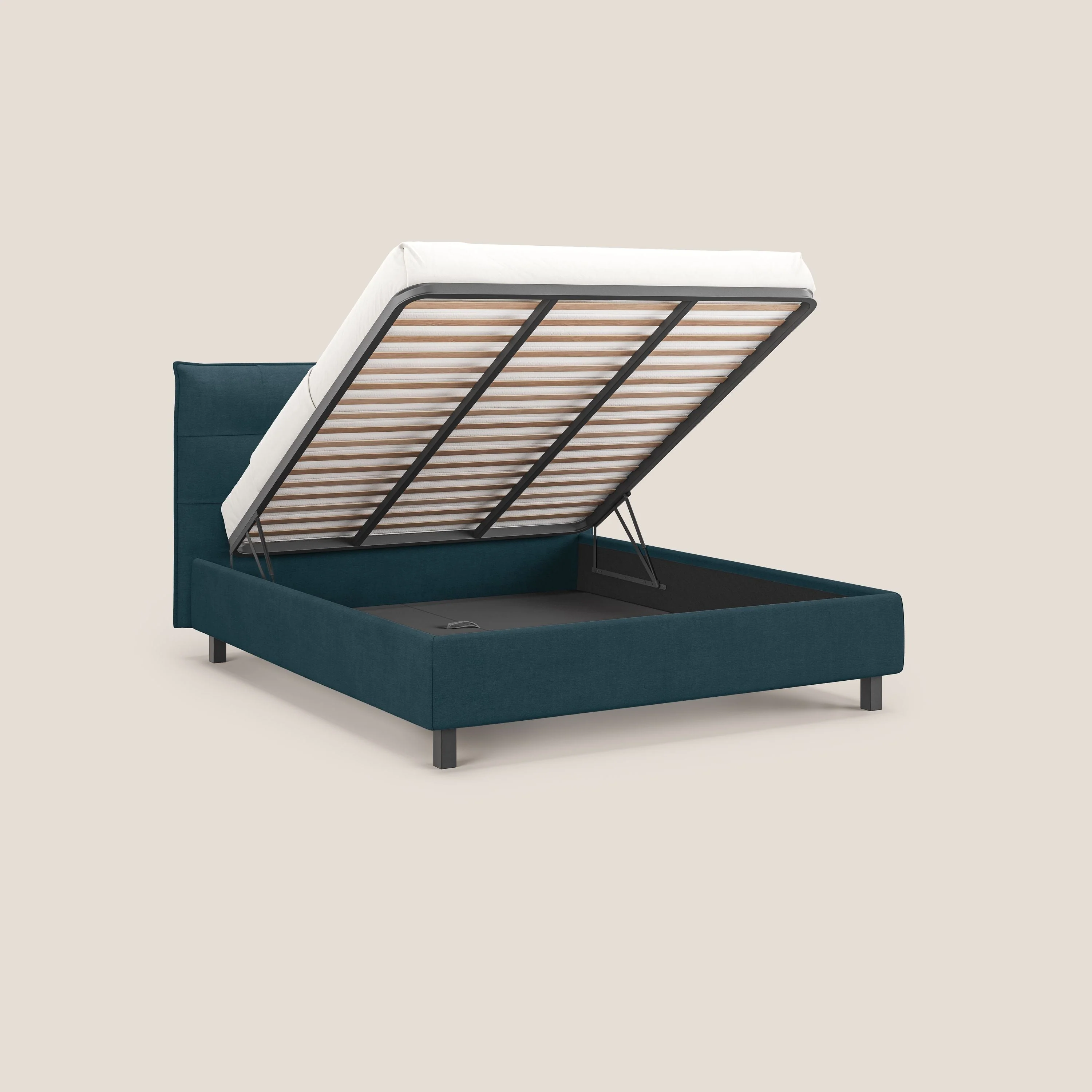Liam lit coffre avec tête de lit capitonnée en tissu détachable T17 bleu canard - Image 2