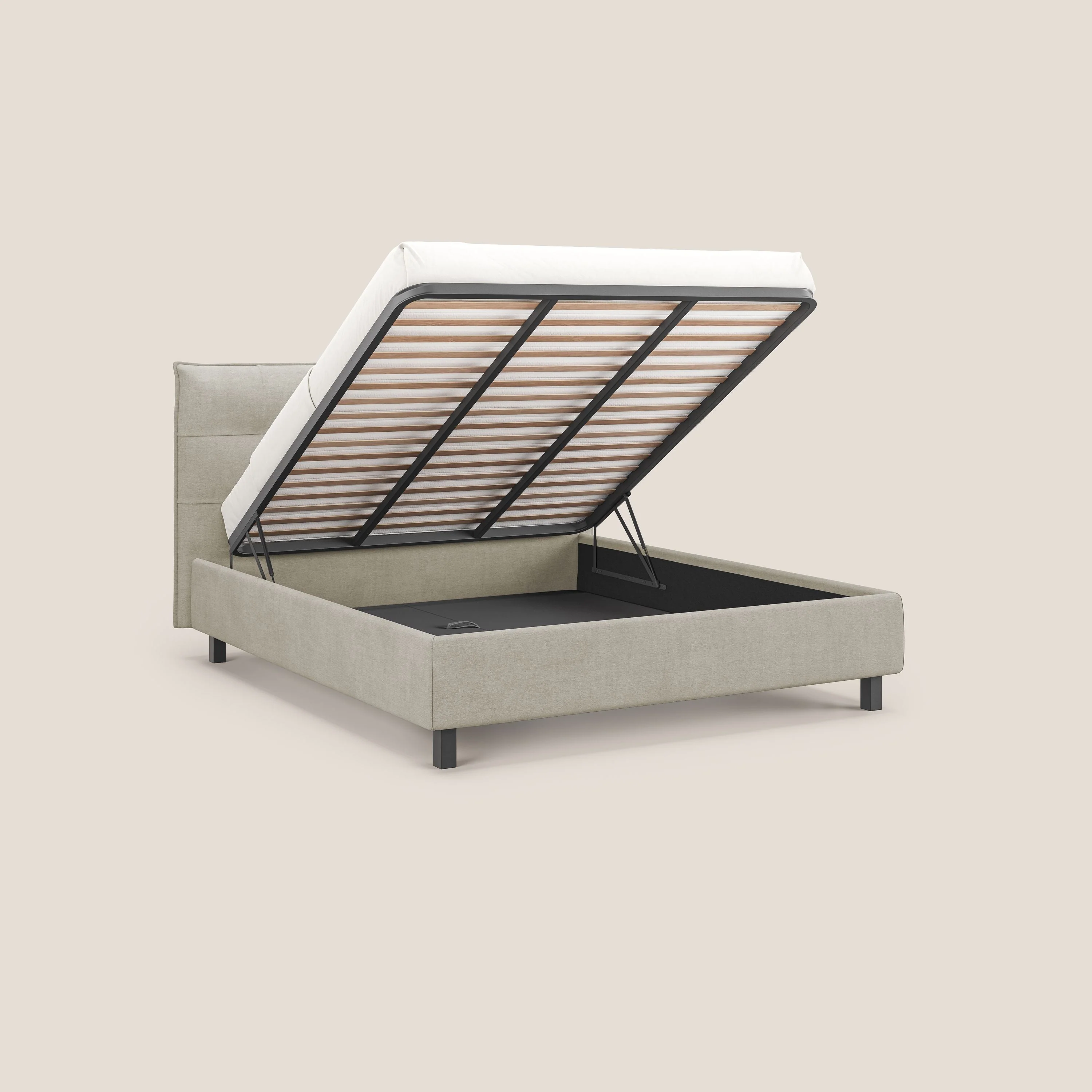 Liam lit coffre avec tête de lit capitonnée en tissu détachable T17 crème - Image 2