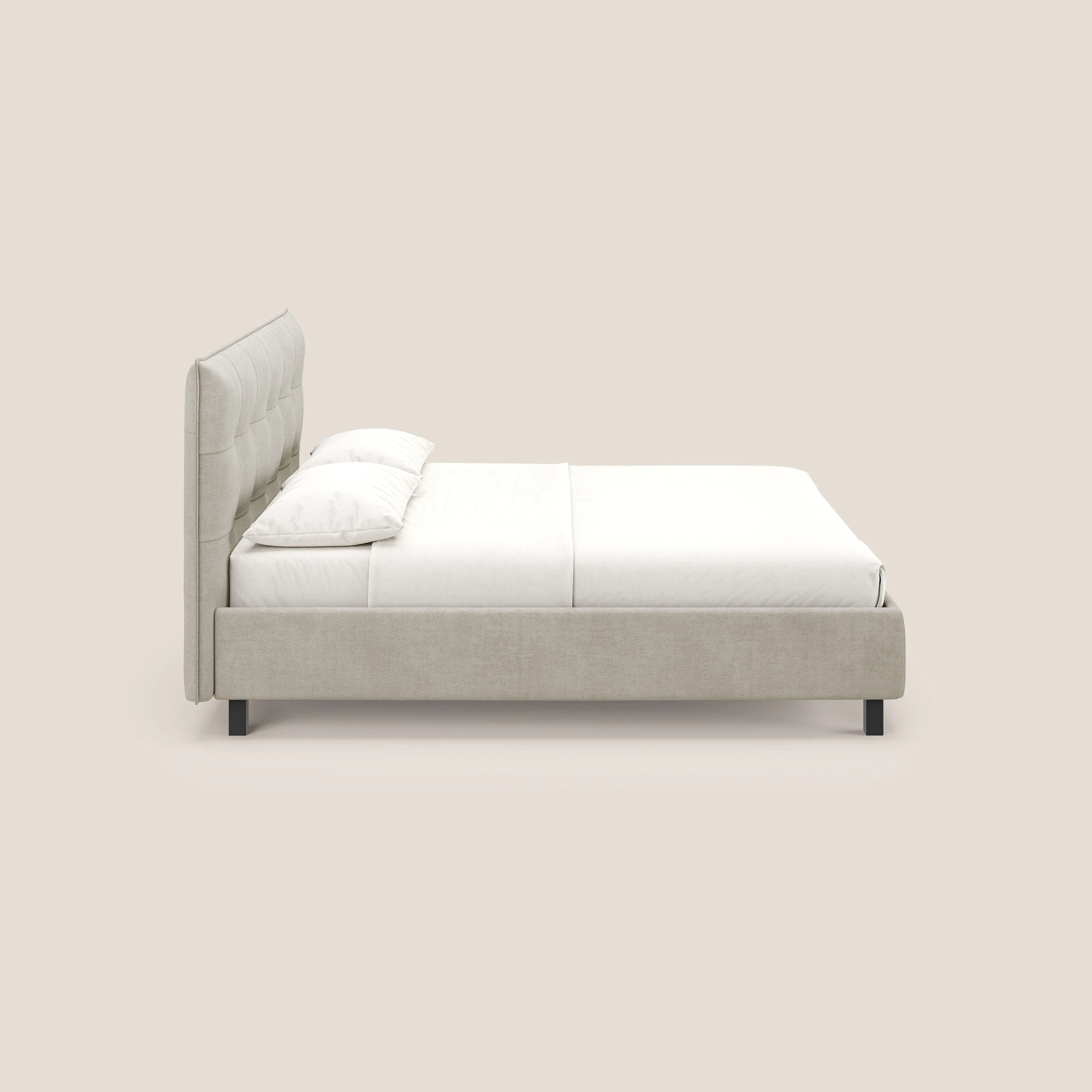 Liam lit coffre avec tête de lit capitonnée en tissu détachable T17 crème - Image 4