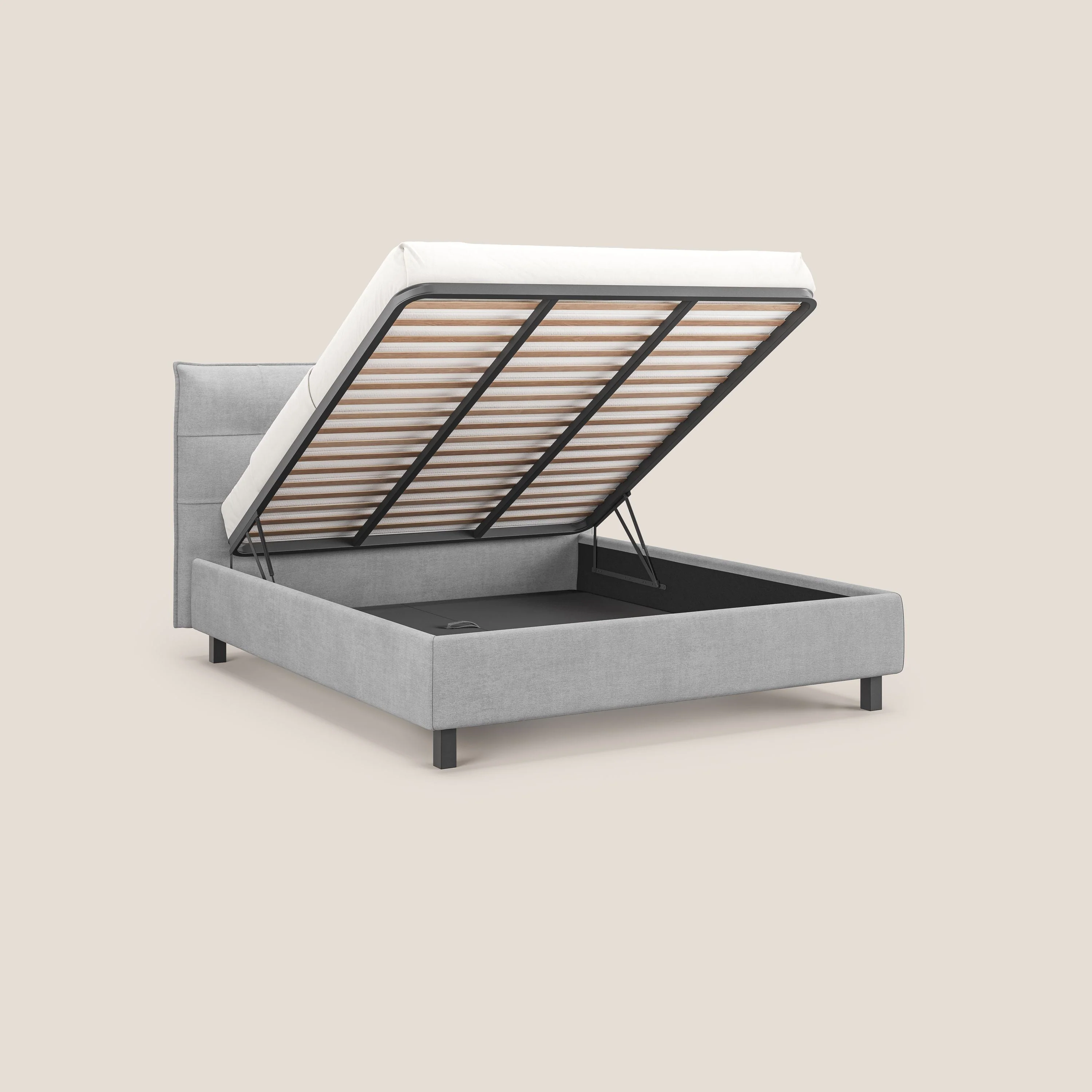 Liam lit coffre avec tête de lit capitonnée en tissu détachable T17 gris - Image 2