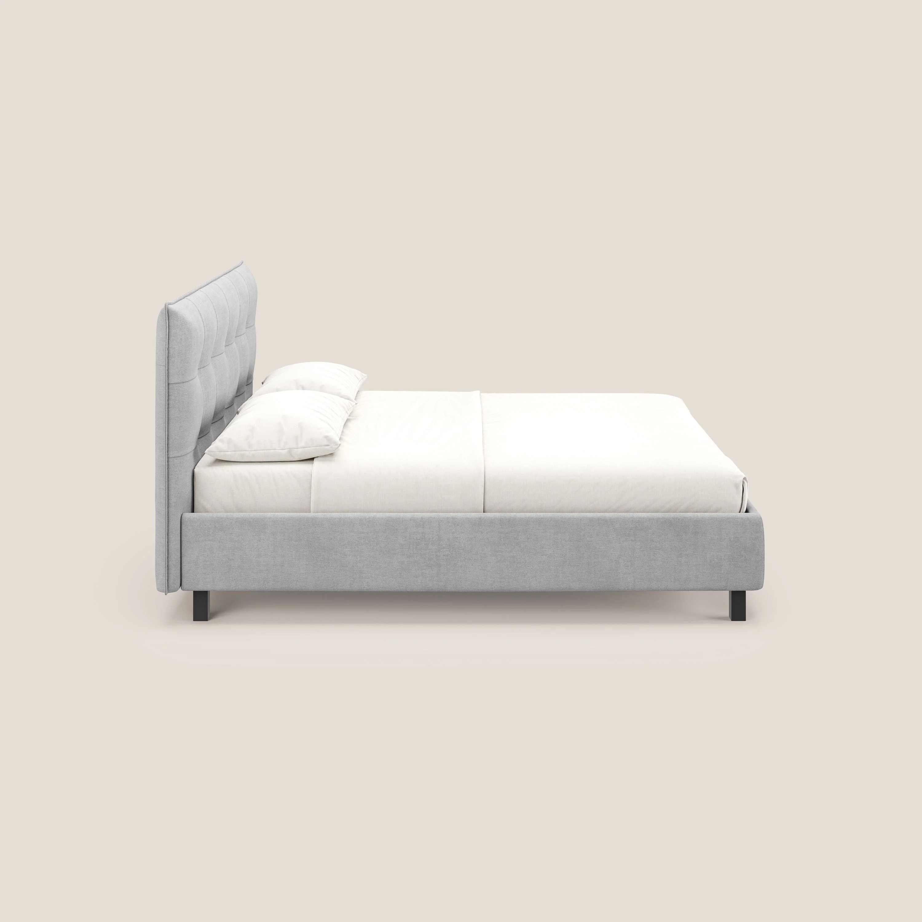 Liam lit coffre avec tête de lit capitonnée en tissu détachable T17 gris - Image 4