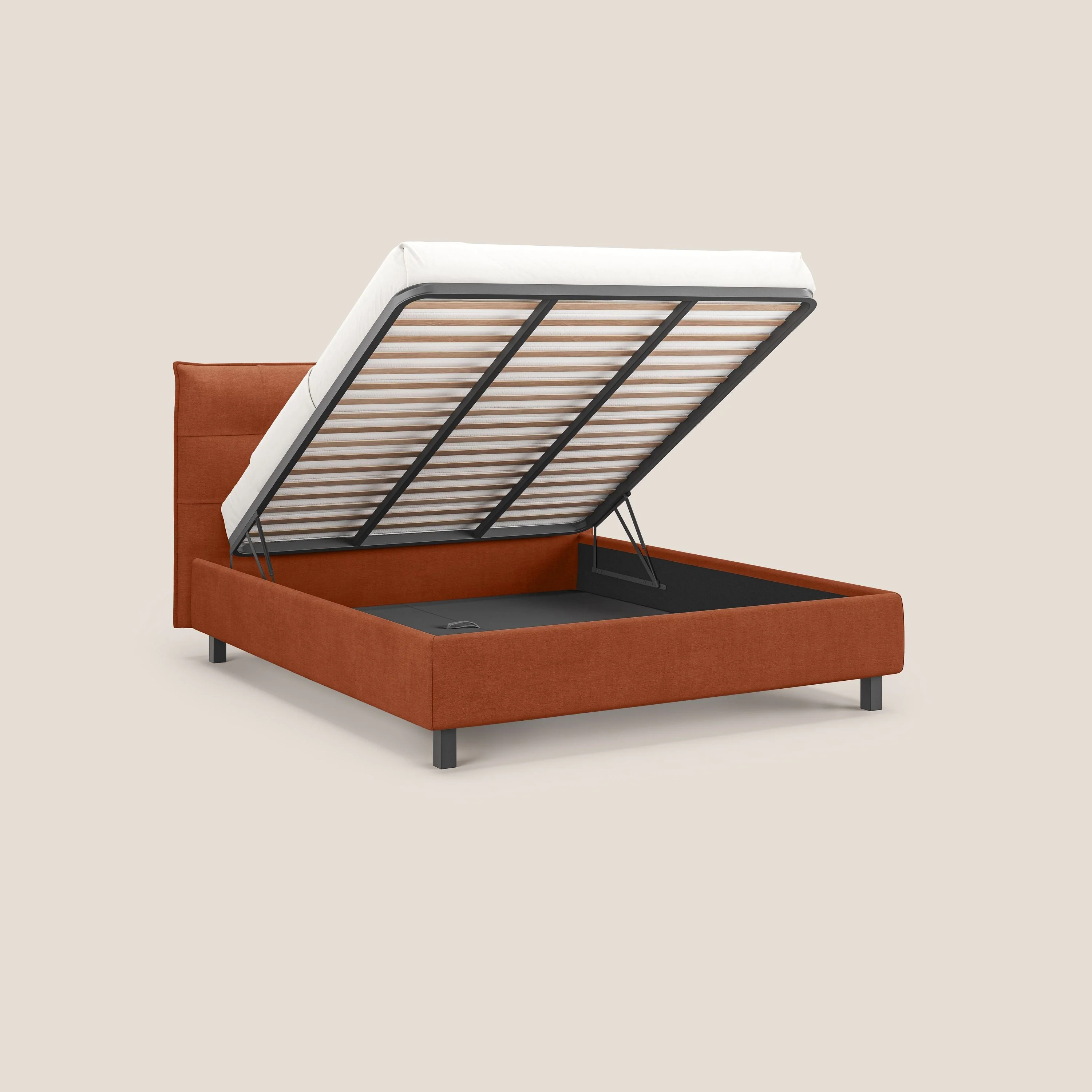Liam lit coffre avec tête de lit capitonnée en tissu détachable T17 orange - Image 2