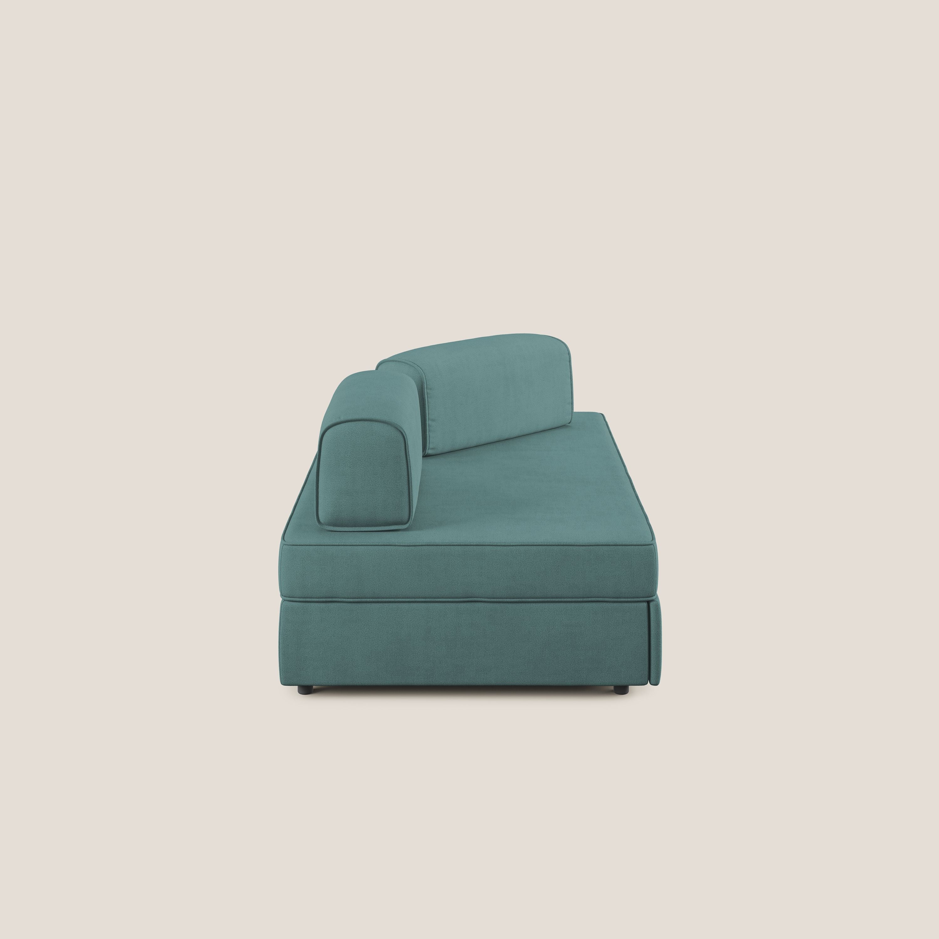 Liberty canapé avec pouf extractible et dossier amovible en tissu doux imperméable T02 bleu canard - Image 4