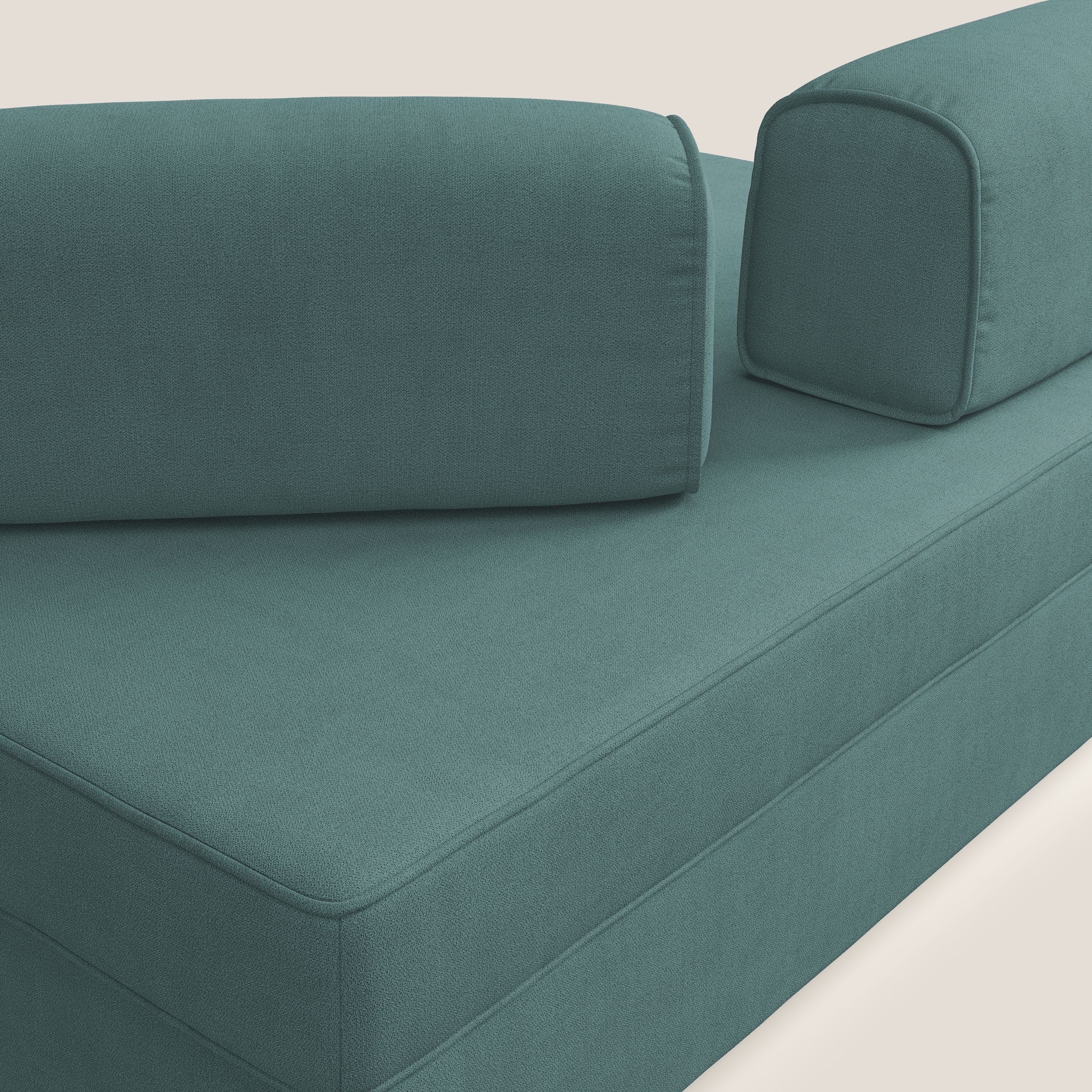 Liberty canapé avec pouf extractible et dossier amovible en tissu doux imperméable T02 bleu canard - Image 5
