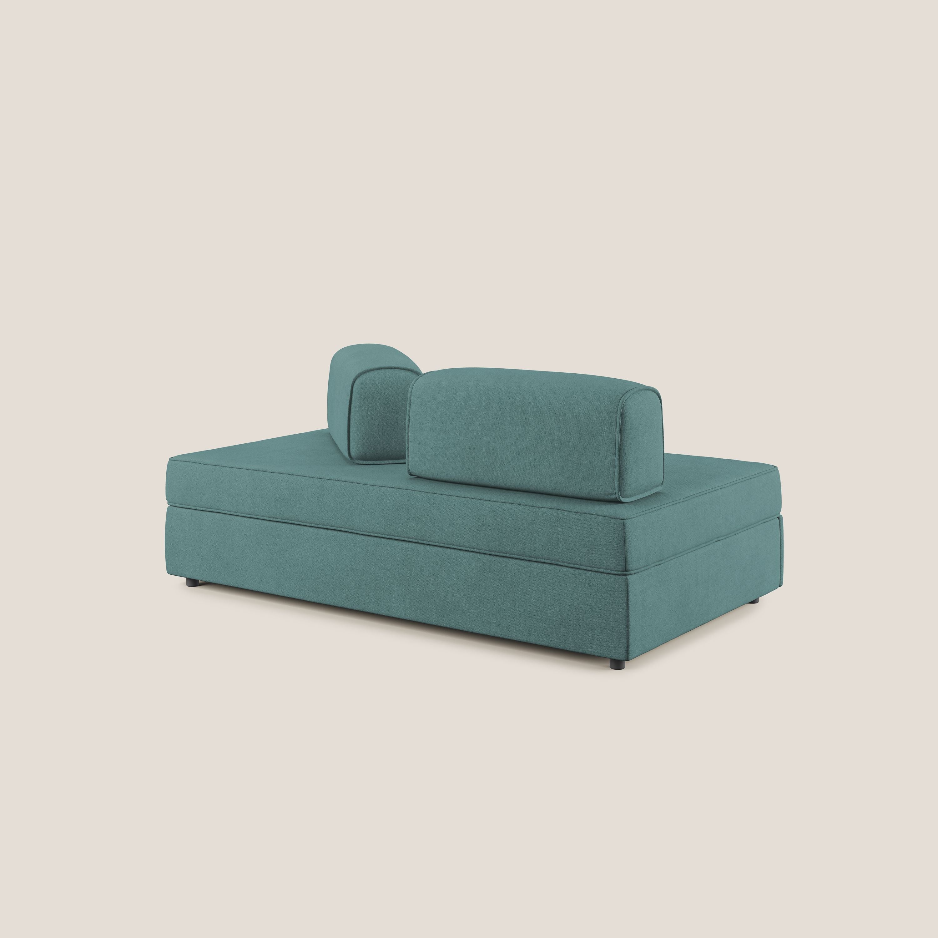 Liberty canapé avec pouf extractible et dossier amovible en tissu doux imperméable T02 bleu canard - Image 6
