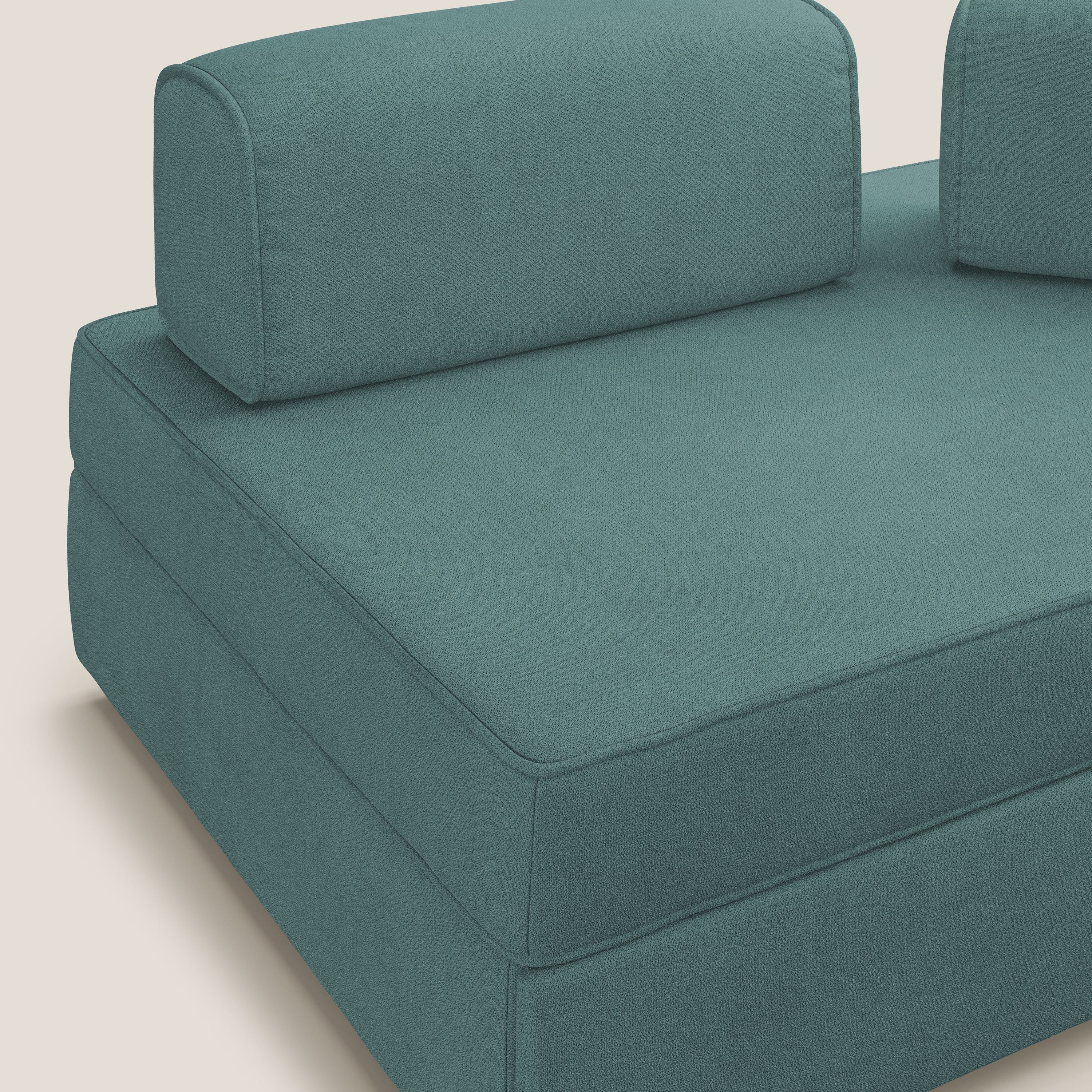 Liberty canapé avec pouf extractible et dossier amovible en tissu doux imperméable T02 bleu canard - Image 7
