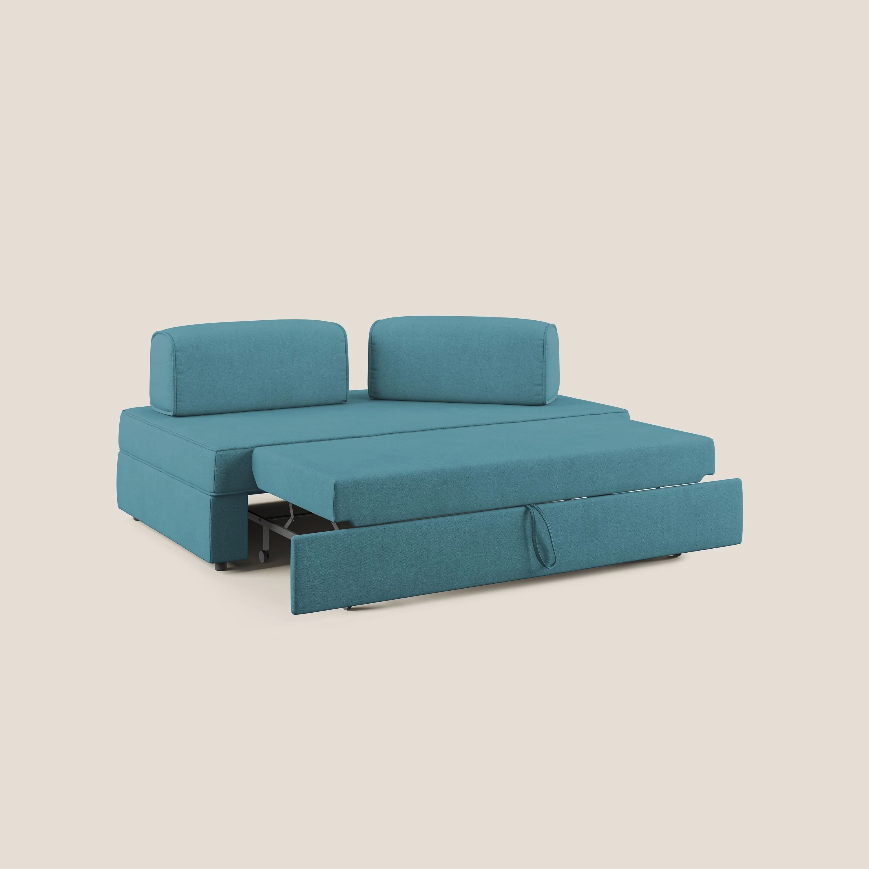 Liberty canapé avec pouf extractible et dossier amovible en tissu doux imperméable T02 bleu ciel - Image 2