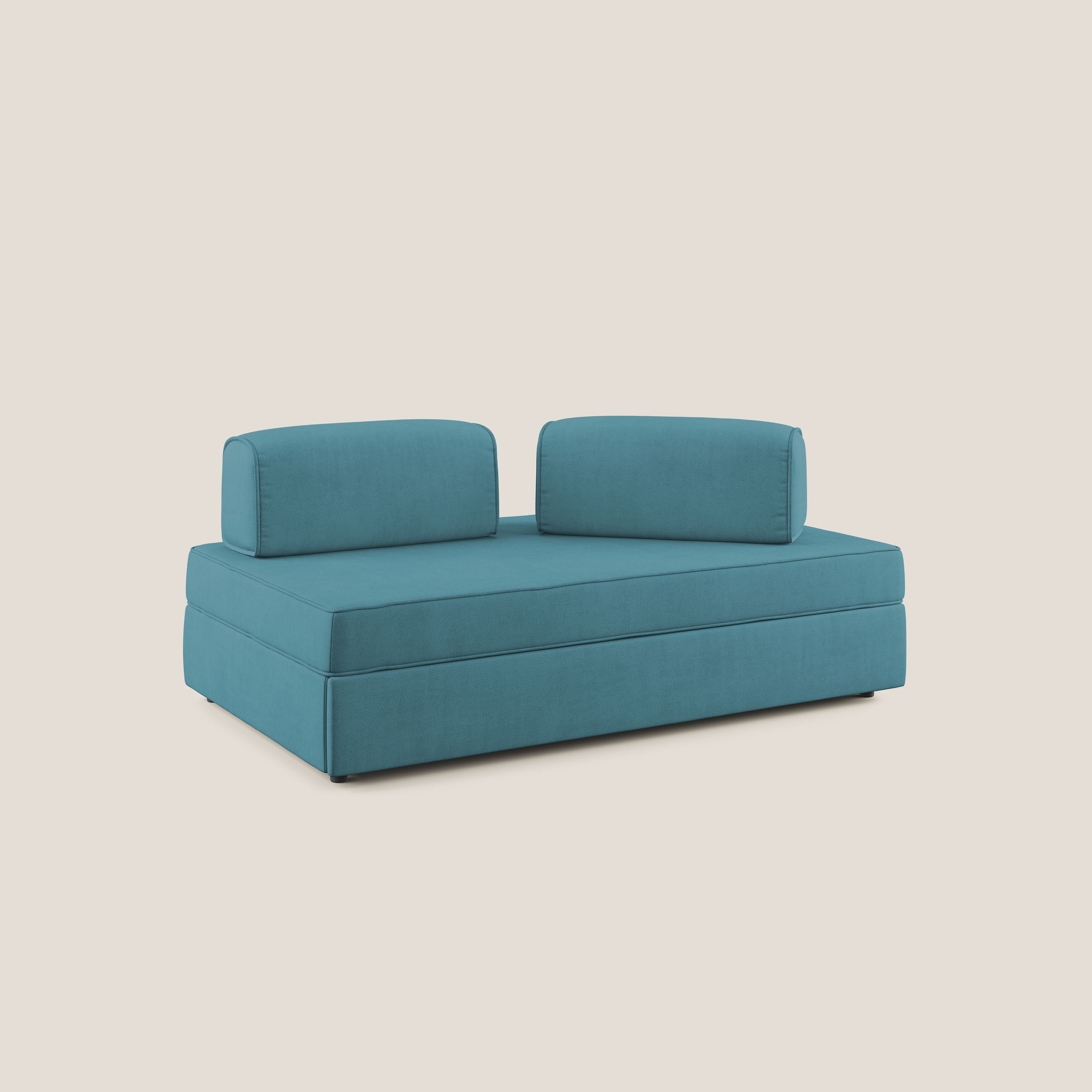 Liberty canapé avec pouf extractible et dossier amovible en tissu doux imperméable T02 bleu ciel - Image 3