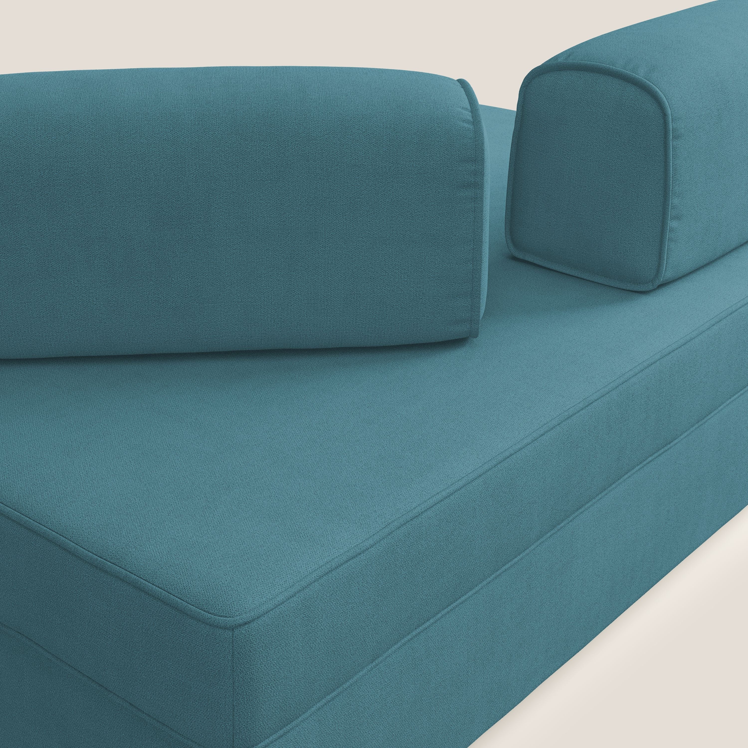 Liberty canapé avec pouf extractible et dossier amovible en tissu doux imperméable T02 bleu ciel - Image 4