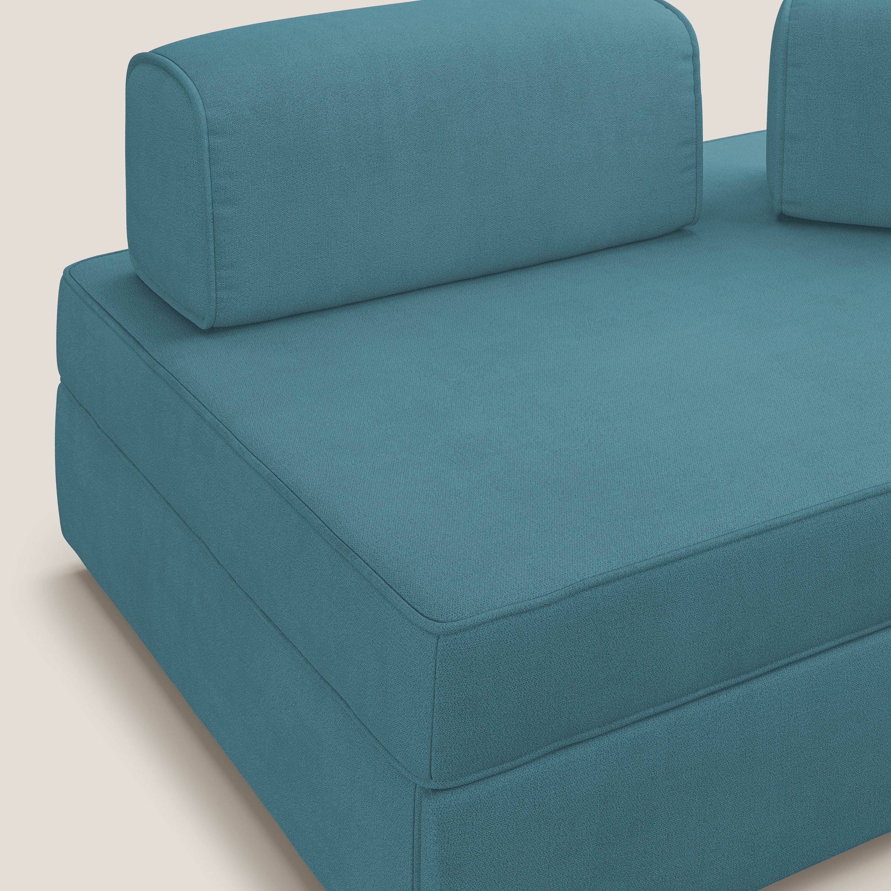 Liberty canapé avec pouf extractible et dossier amovible en tissu doux imperméable T02 bleu ciel - Image 8