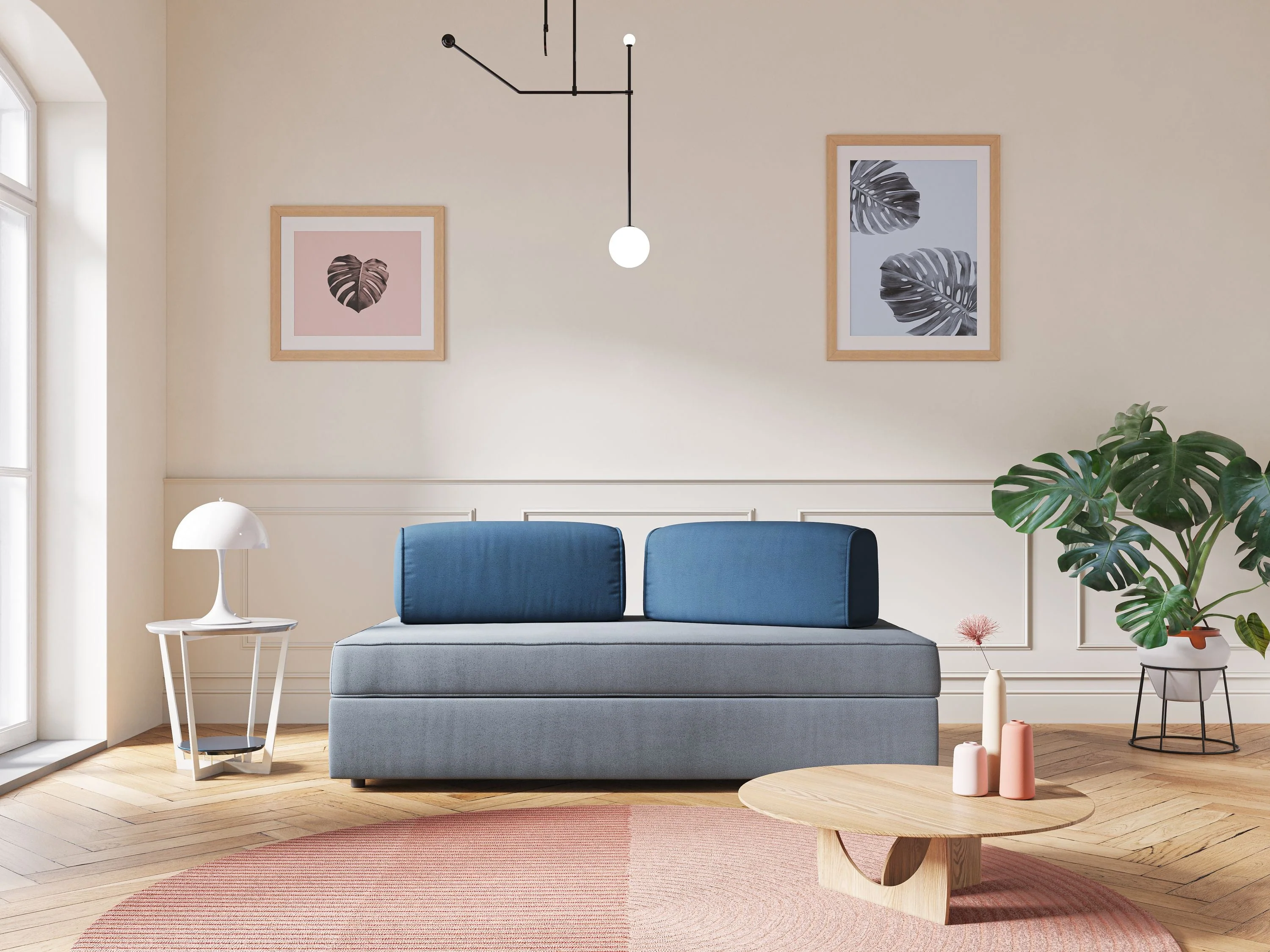 Liberty canapé avec pouf extractible et dossier amovible en tissu doux imperméable T02 bleu gris - Image 3