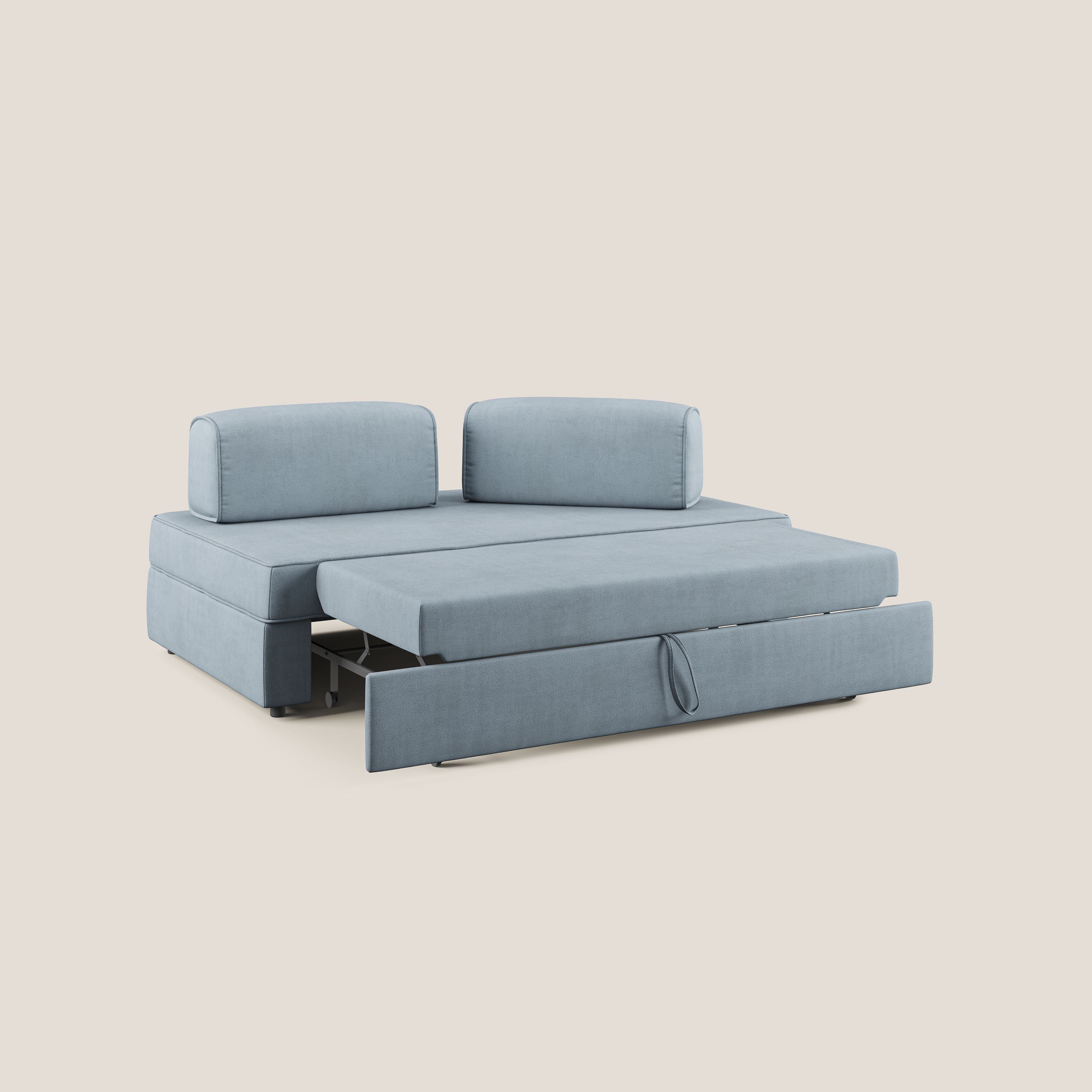 Liberty canapé avec pouf extractible et dossier amovible en tissu doux imperméable T02 bleu gris - Image 4