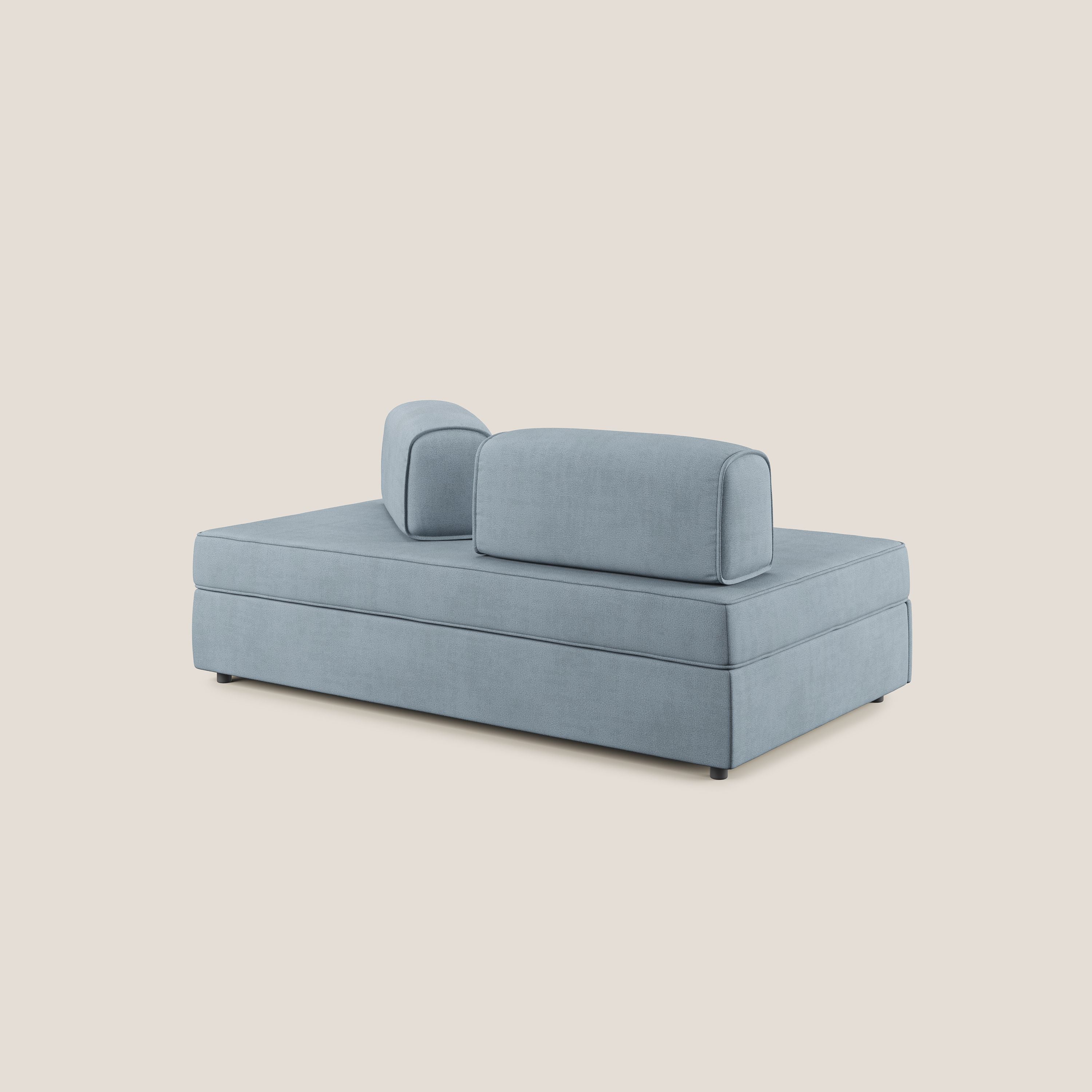 Liberty canapé avec pouf extractible et dossier amovible en tissu doux imperméable T02 bleu gris - Image 7