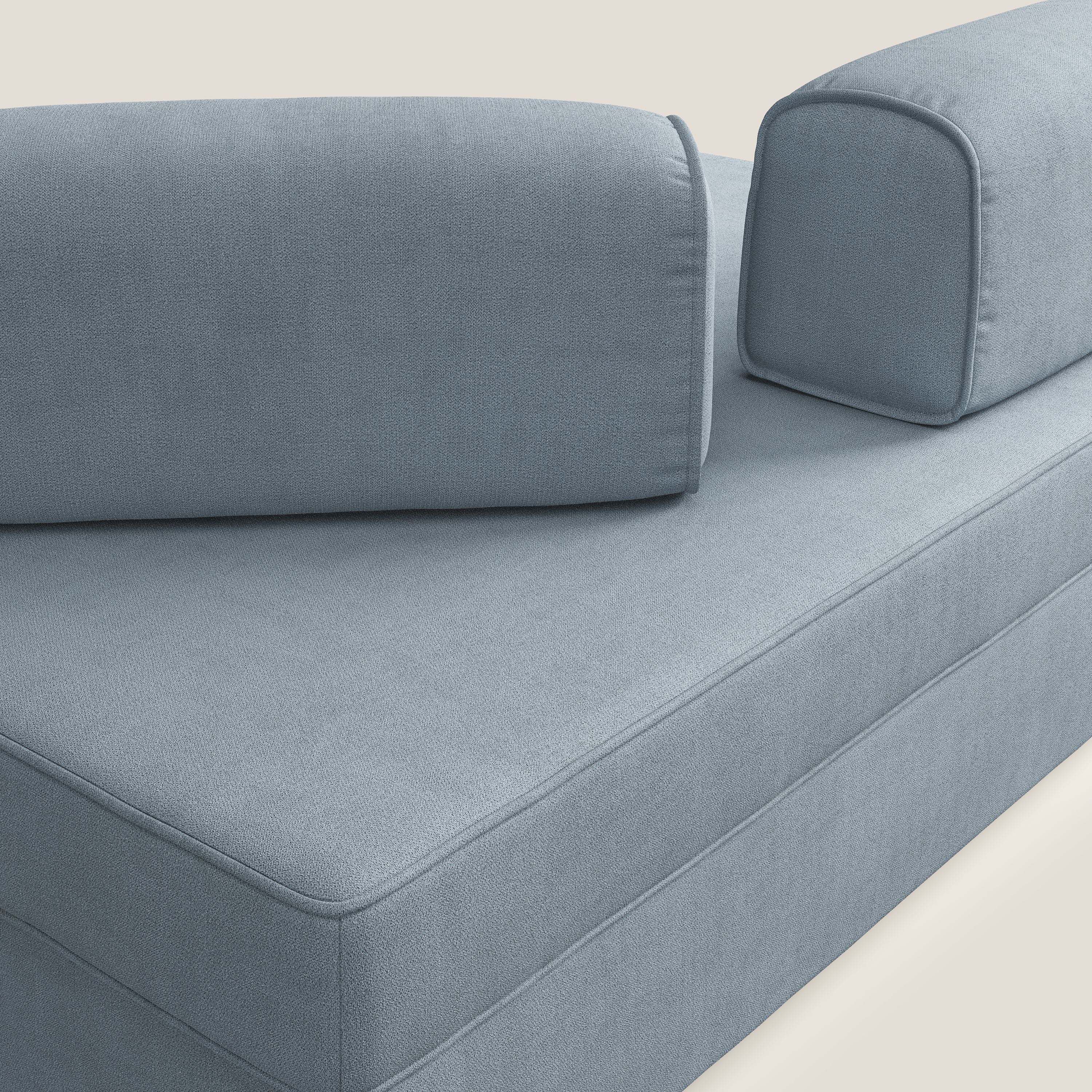 Liberty canapé avec pouf extractible et dossier amovible en tissu doux imperméable T02 bleu gris - Image 8