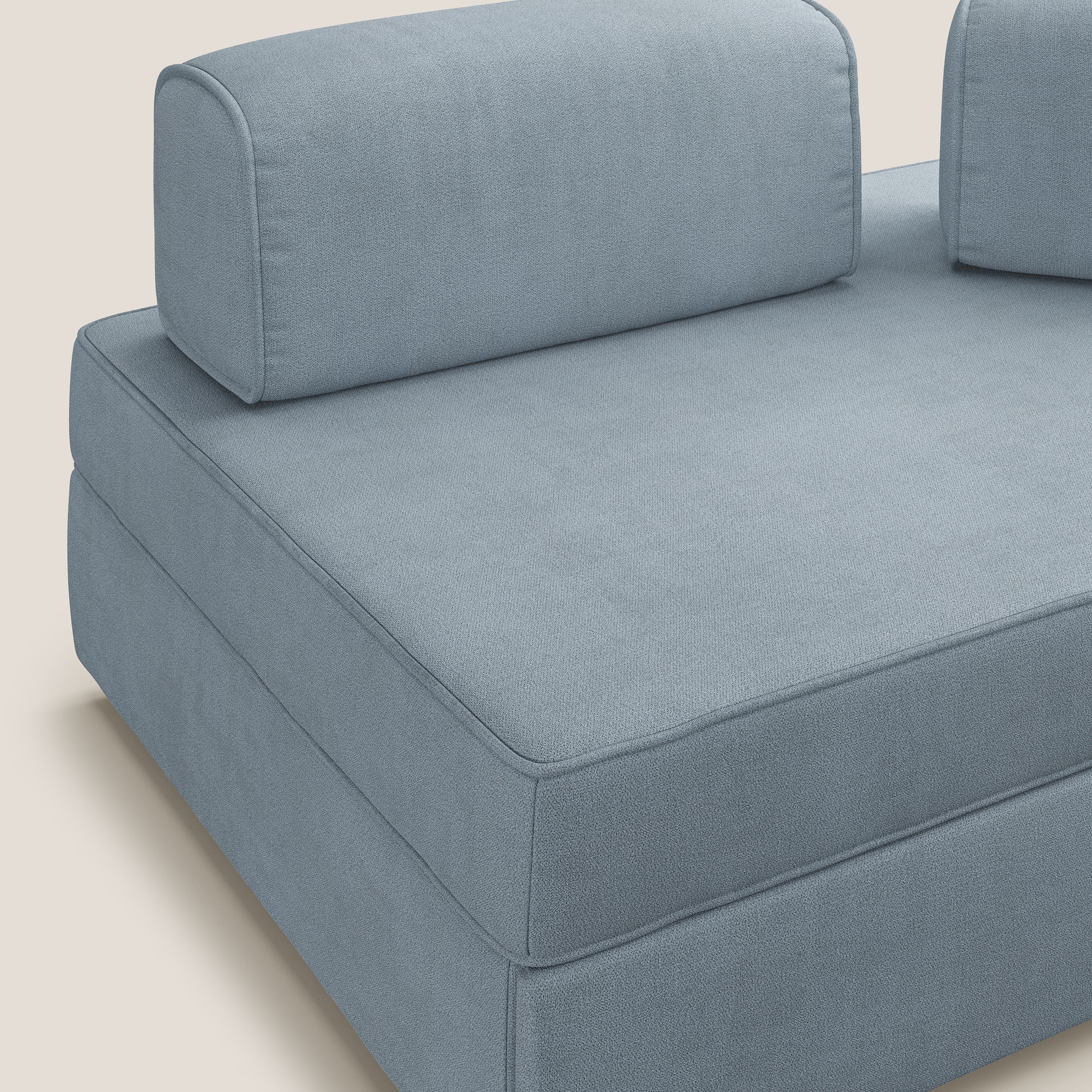 Liberty canapé avec pouf extractible et dossier amovible en tissu doux imperméable T02 bleu gris - Image 9
