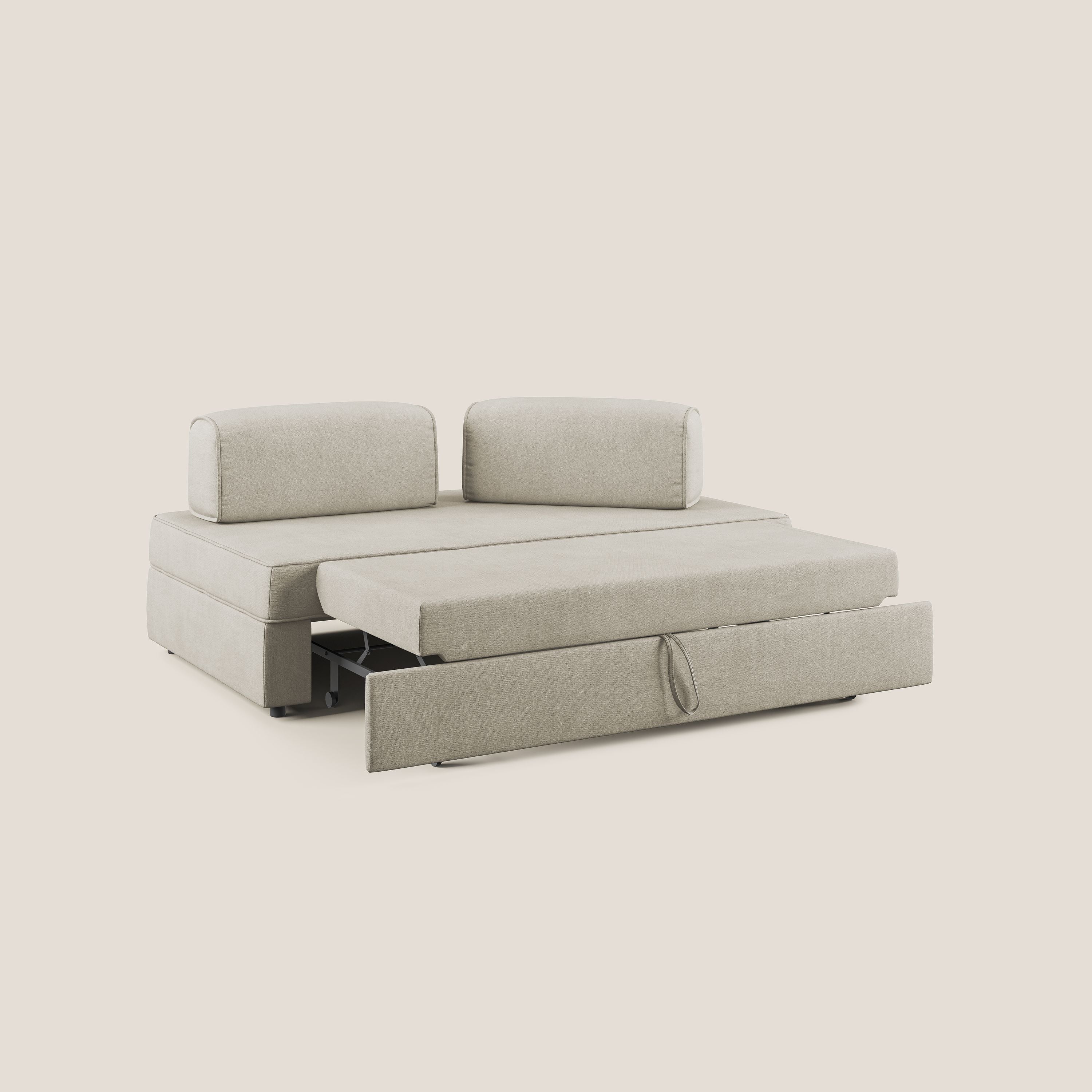 Liberty canapé avec pouf extractible et dossier amovible en tissu doux imperméable T02 crème - Image 2