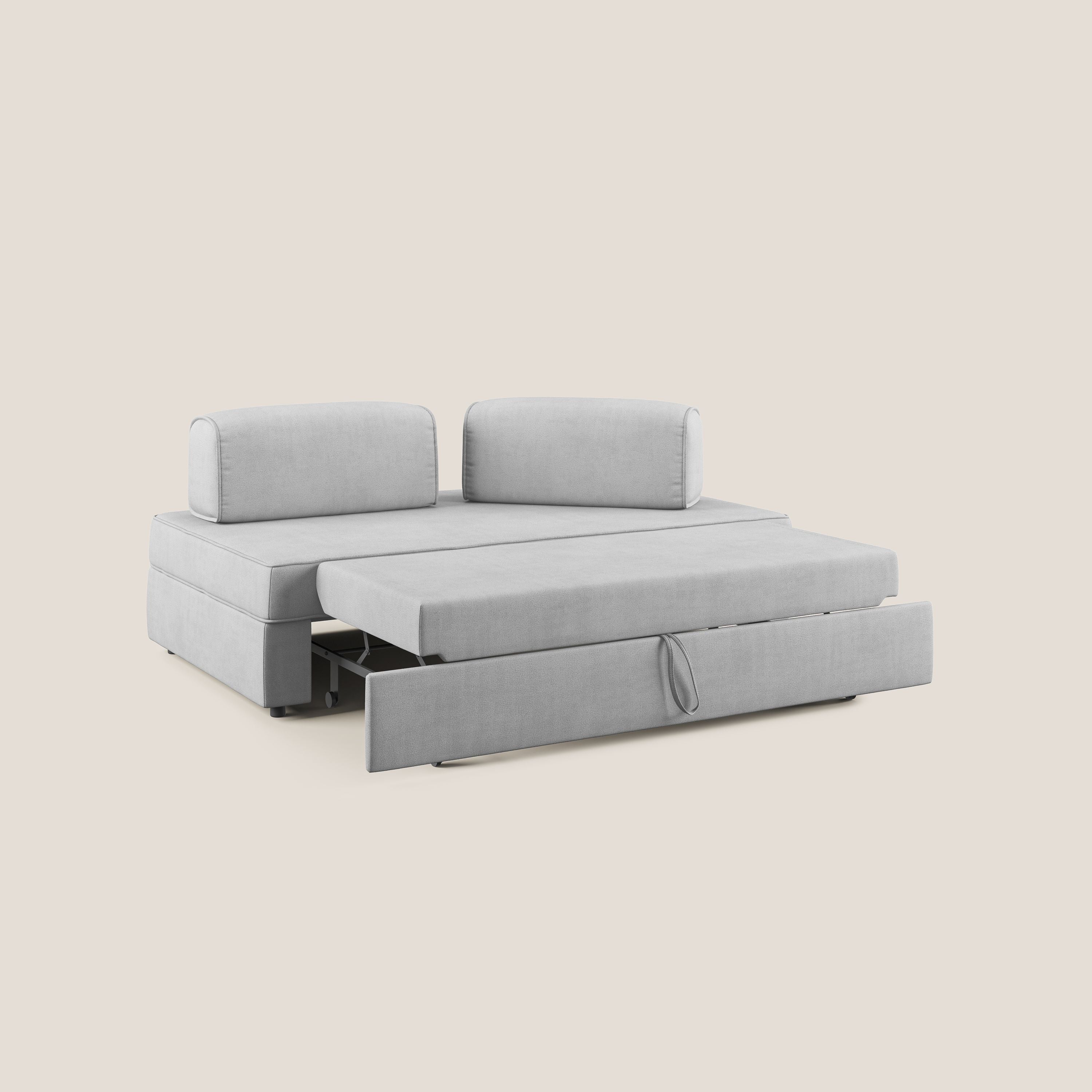 Liberty canapé avec pouf extractible et dossier amovible en tissu doux imperméable T02 gris clair - Image 2