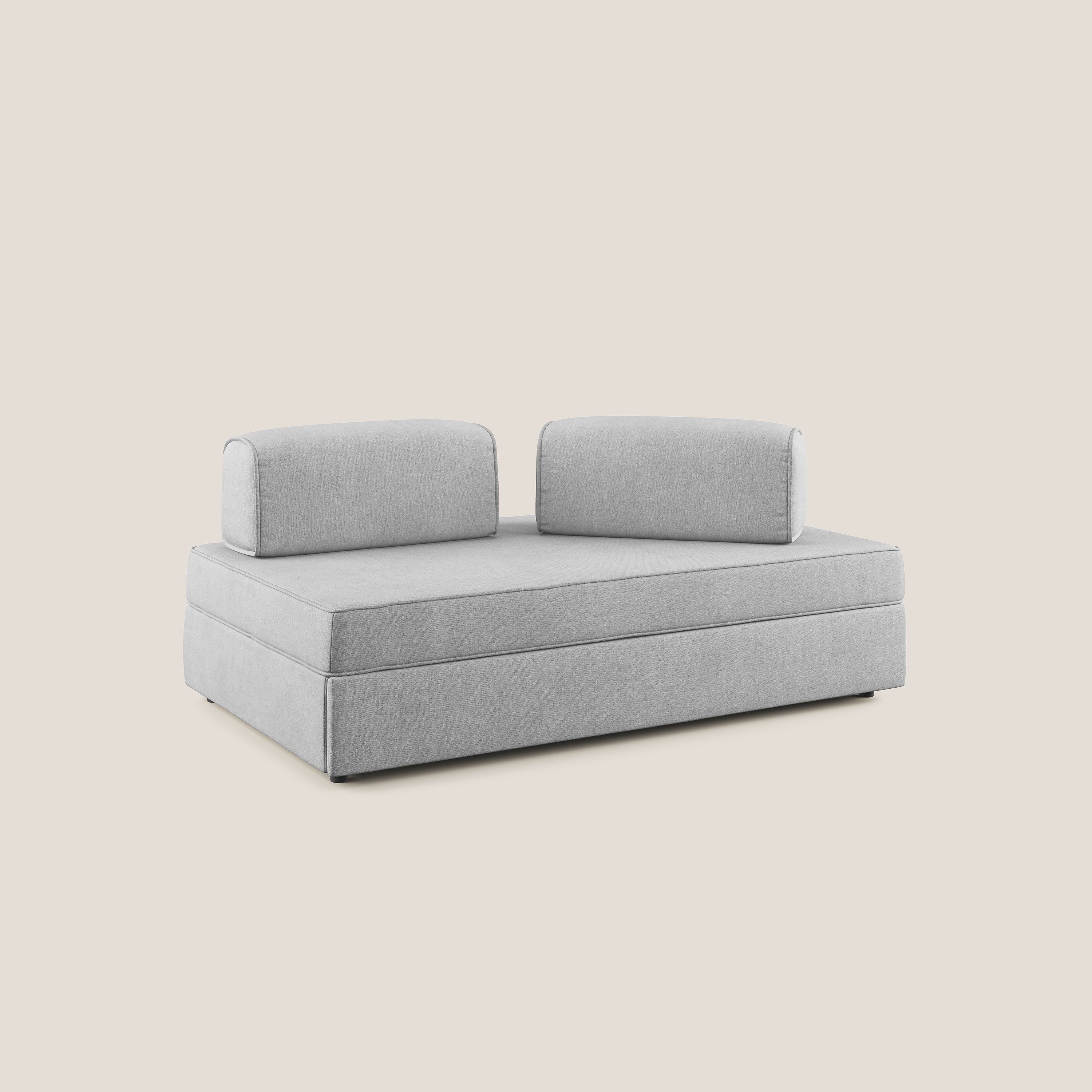 Liberty canapé avec pouf extractible et dossier amovible en tissu doux imperméable T02 gris clair - Image 3