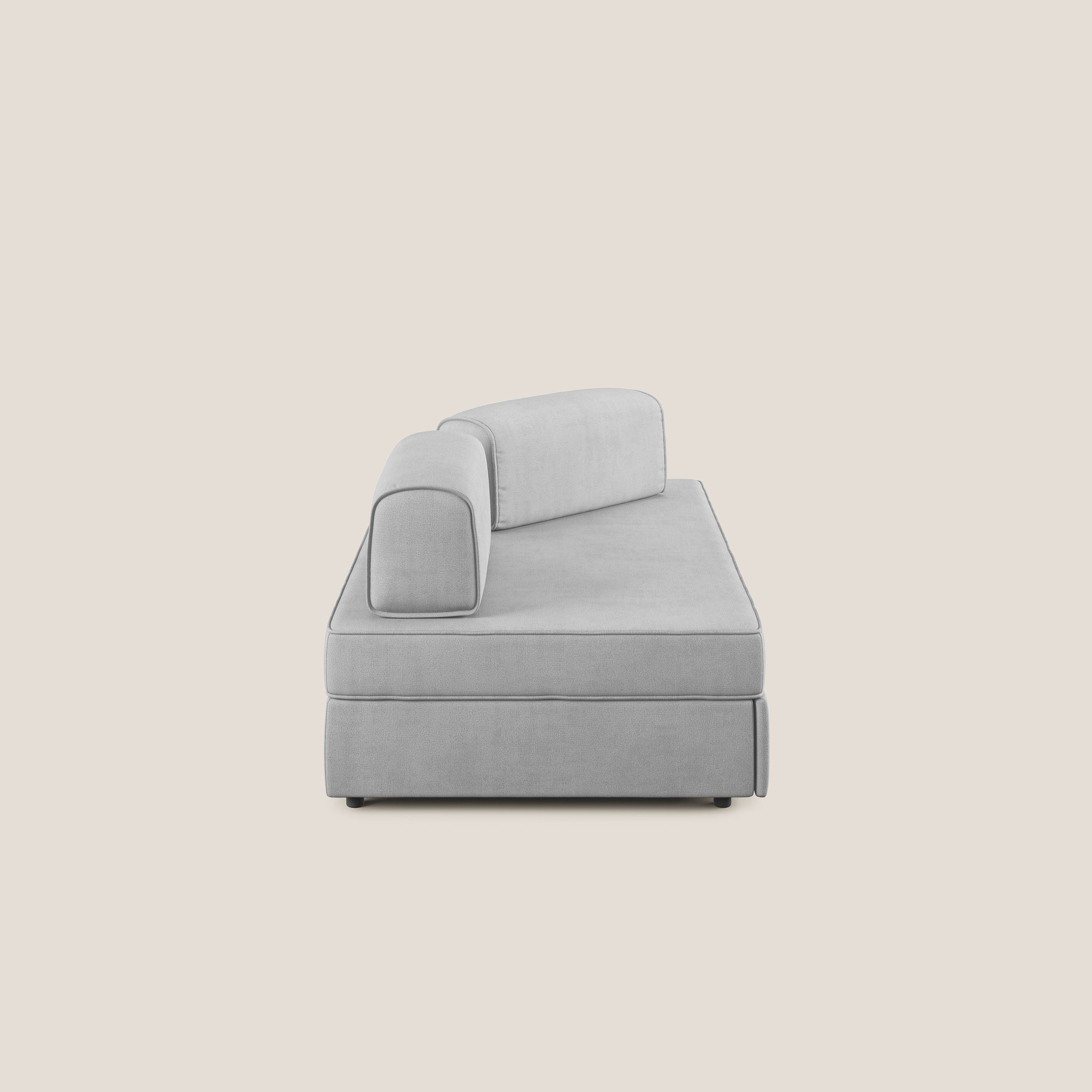 Liberty canapé avec pouf extractible et dossier amovible en tissu doux imperméable T02 gris clair - Image 4