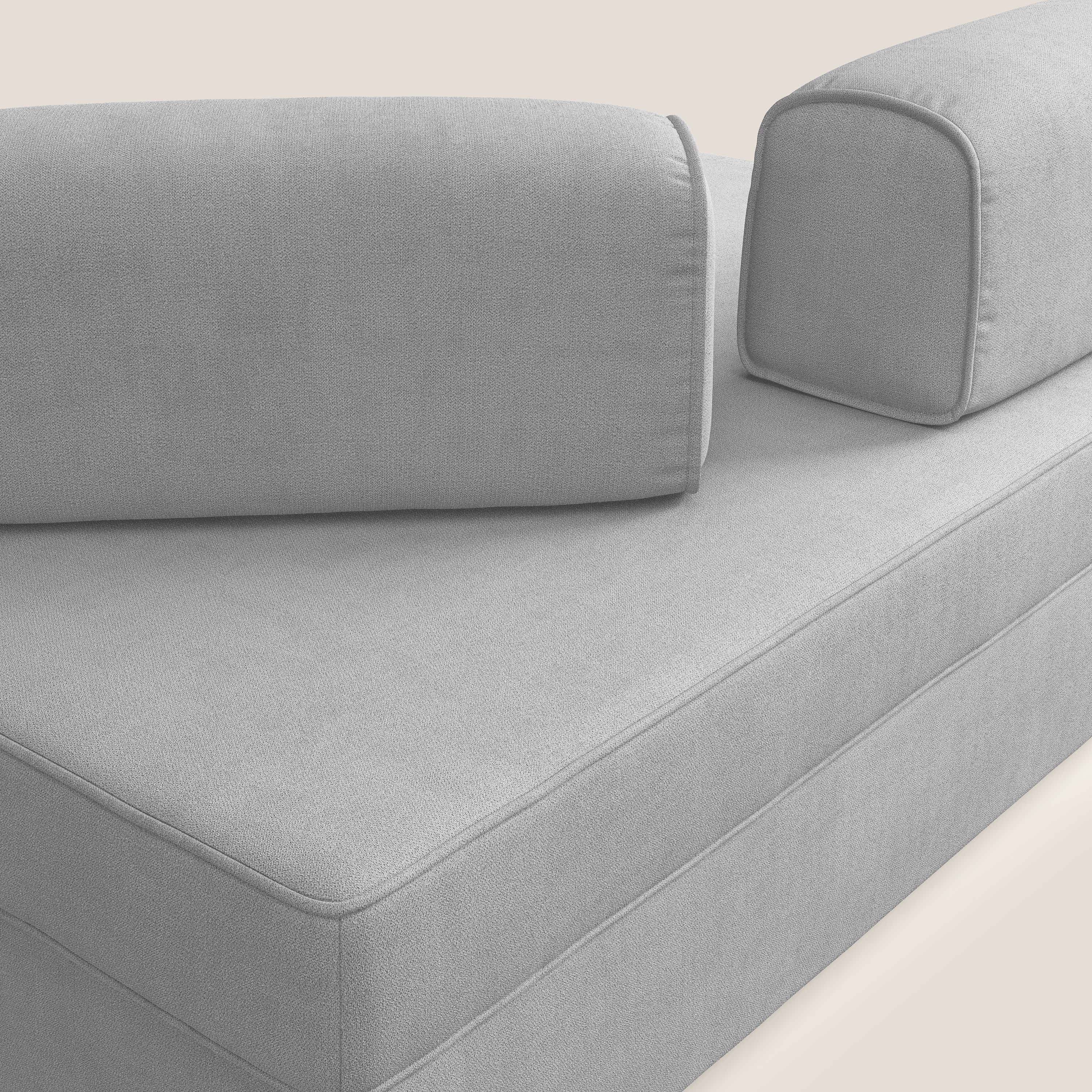 Liberty canapé avec pouf extractible et dossier amovible en tissu doux imperméable T02 gris clair - Image 5