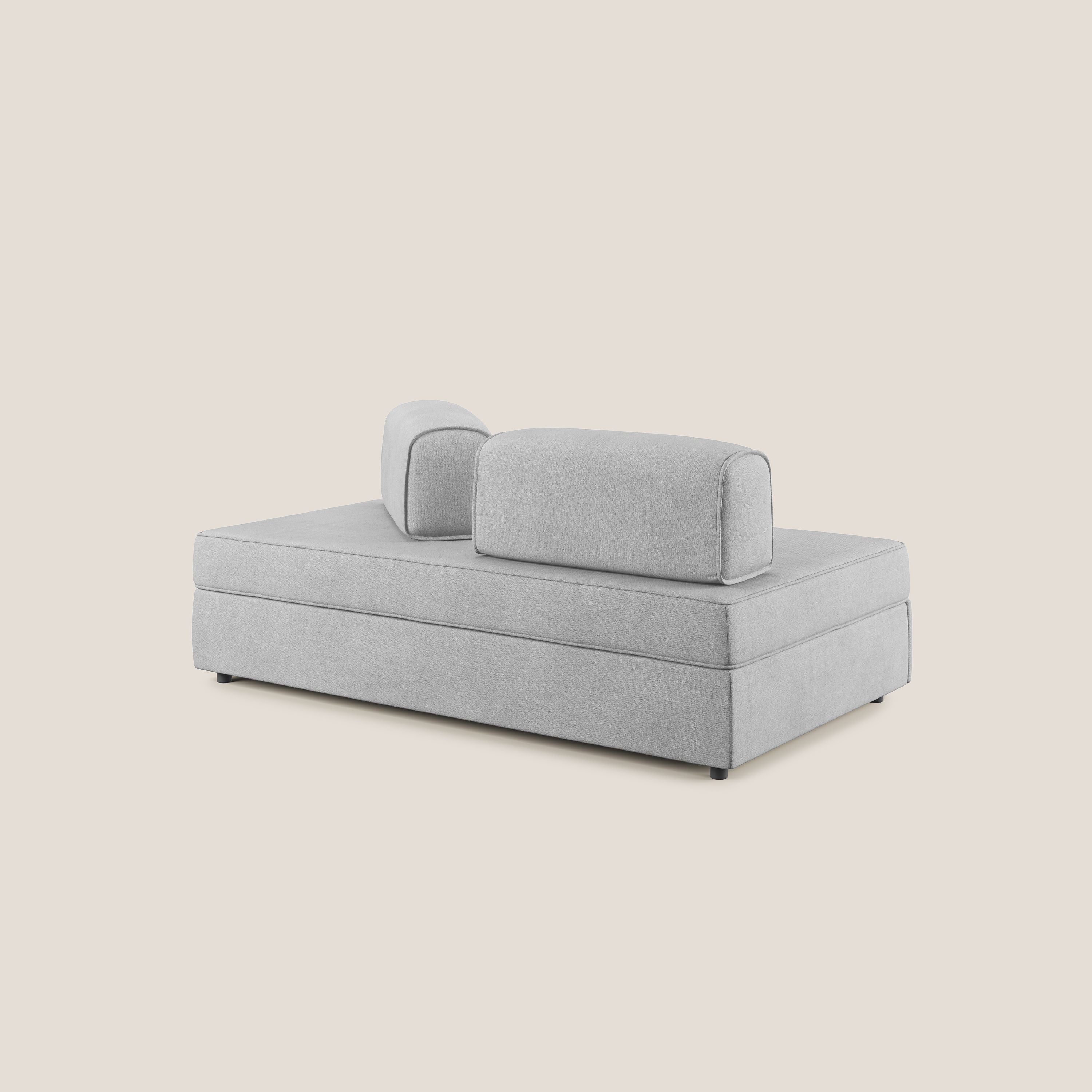 Liberty canapé avec pouf extractible et dossier amovible en tissu doux imperméable T02 gris clair - Image 6