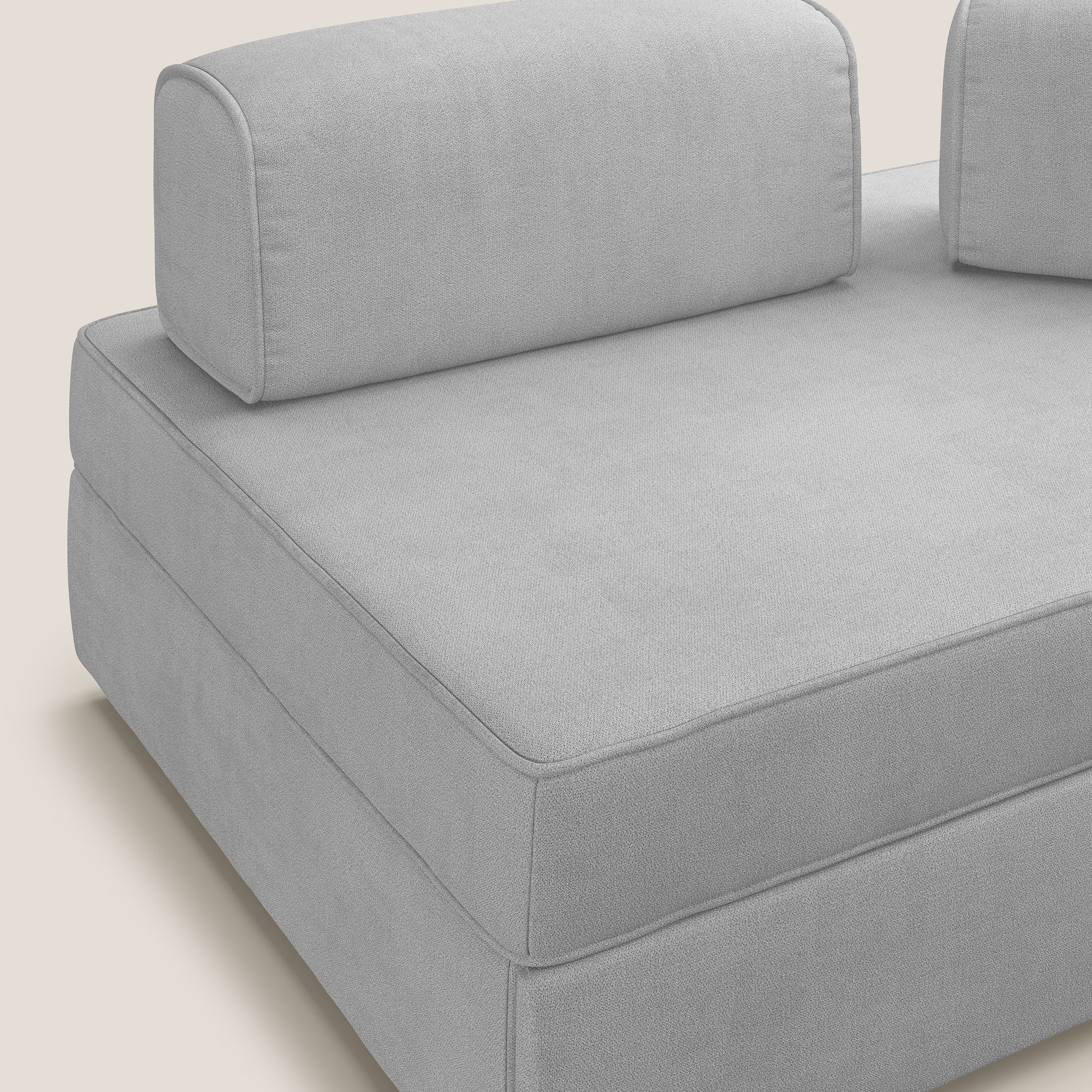 Liberty canapé avec pouf extractible et dossier amovible en tissu doux imperméable T02 gris clair - Image 7
